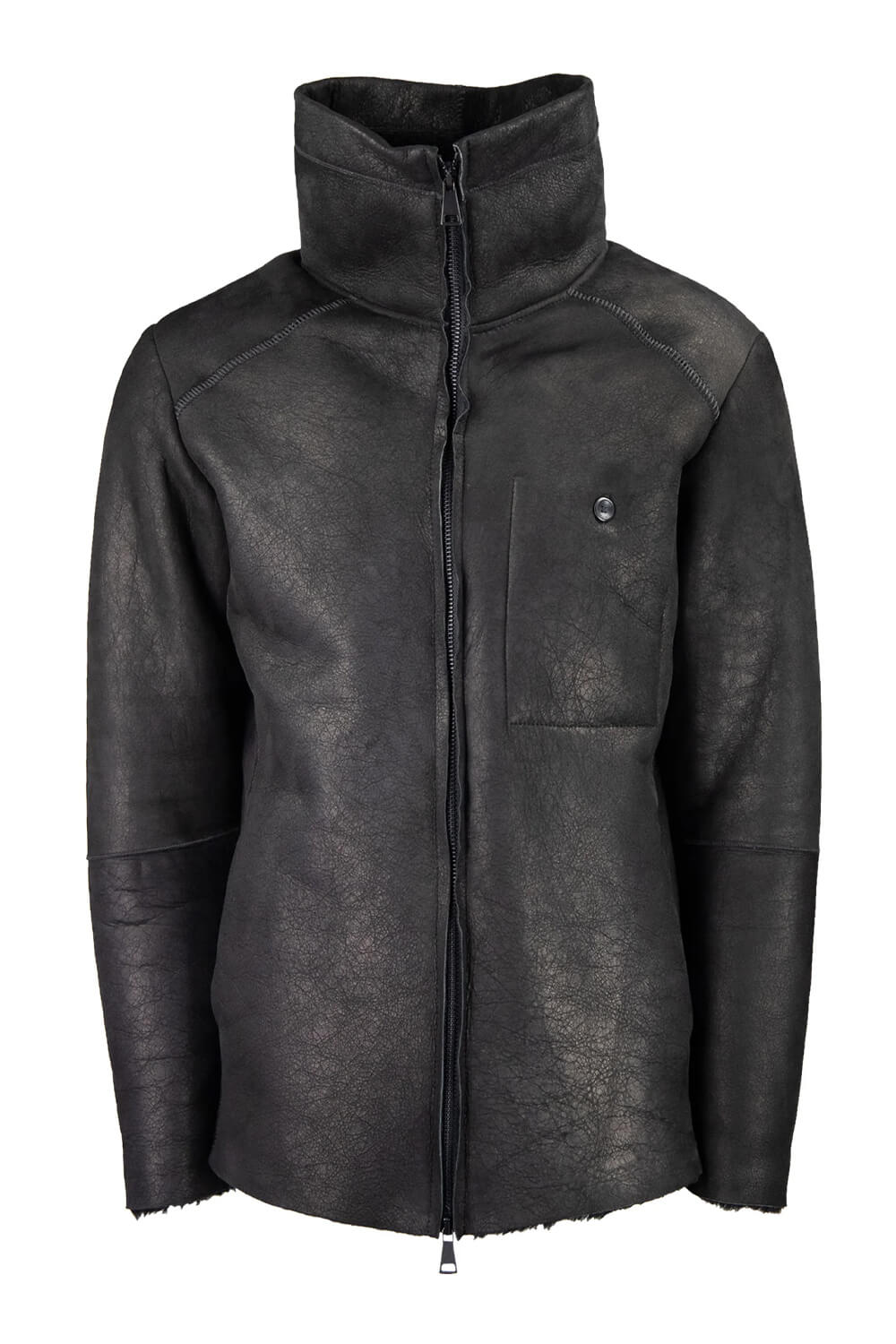 Italian Leather Shearling Bomber Jacket Black