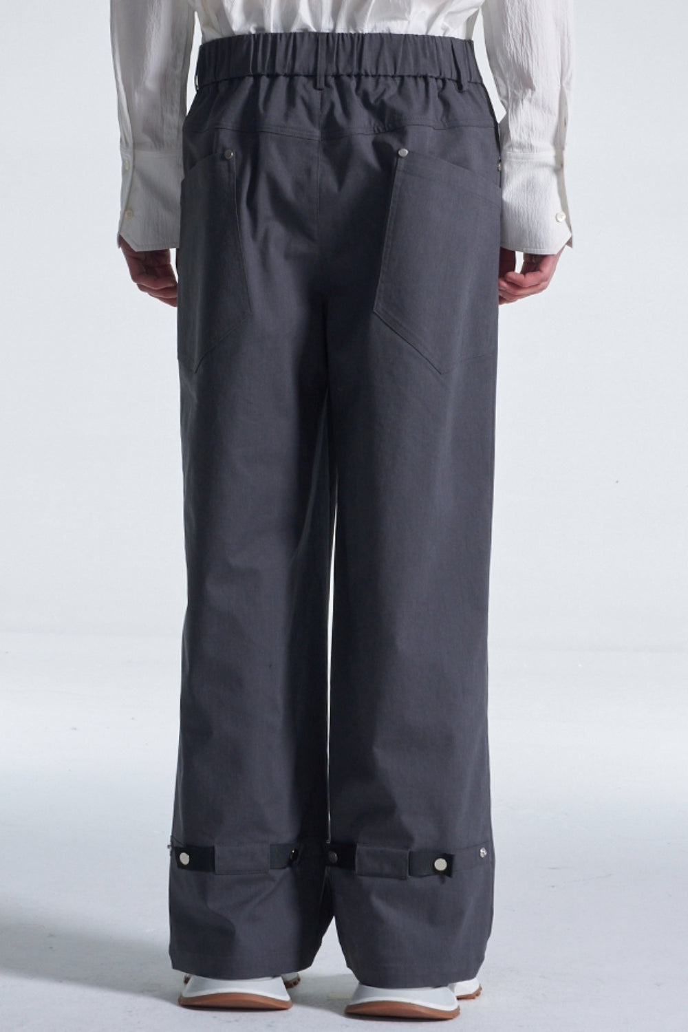 Wide Leg Cotton Trousers W/ Oversized Pockets Grey