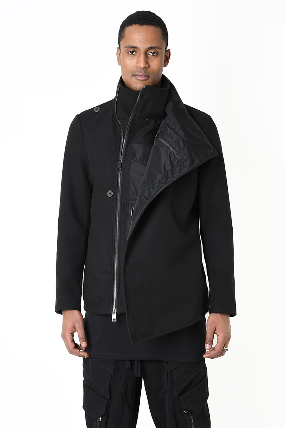Regular Cloth & Nylon Insert Coat Black