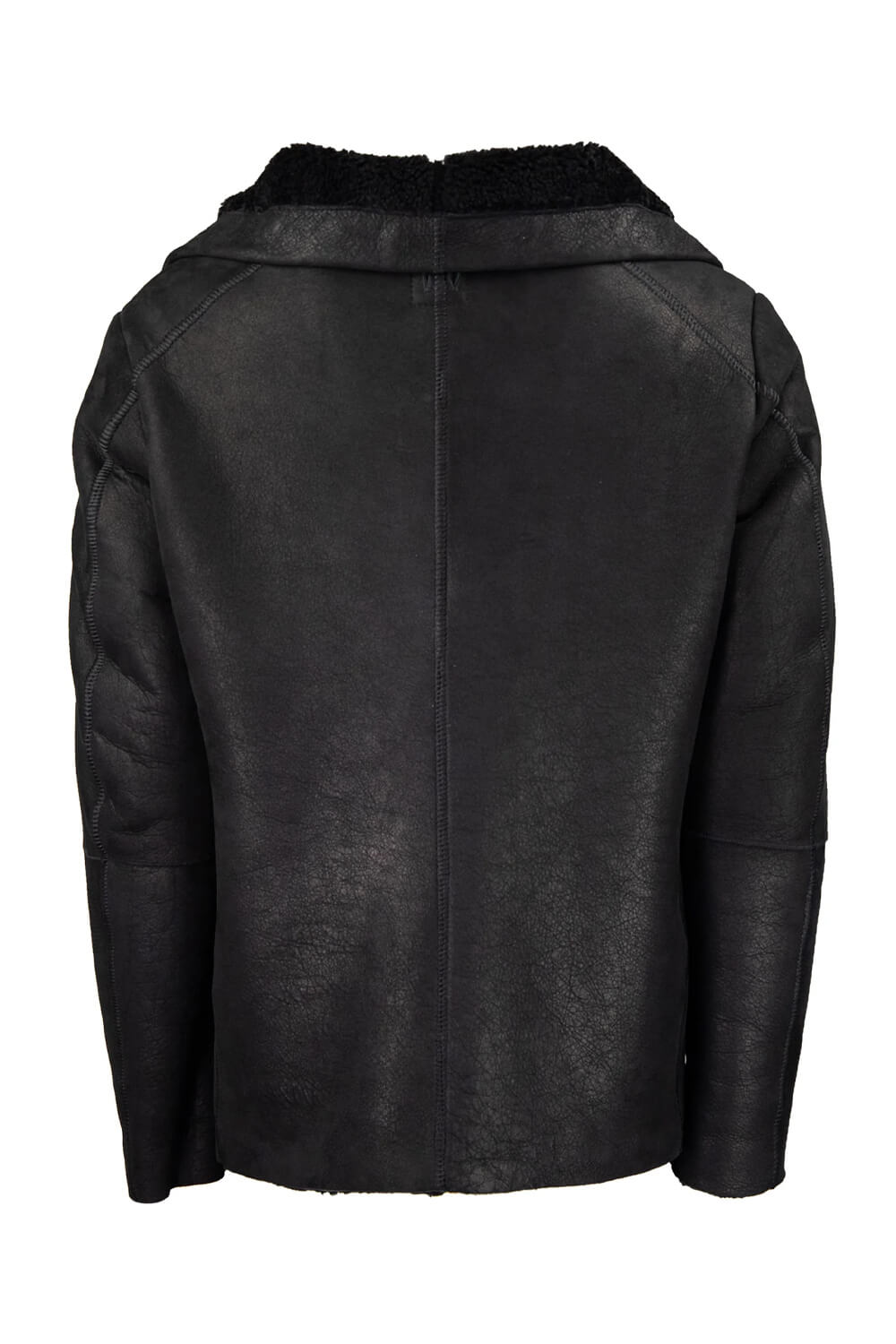 Italian Leather Shearling Bomber Jacket Black