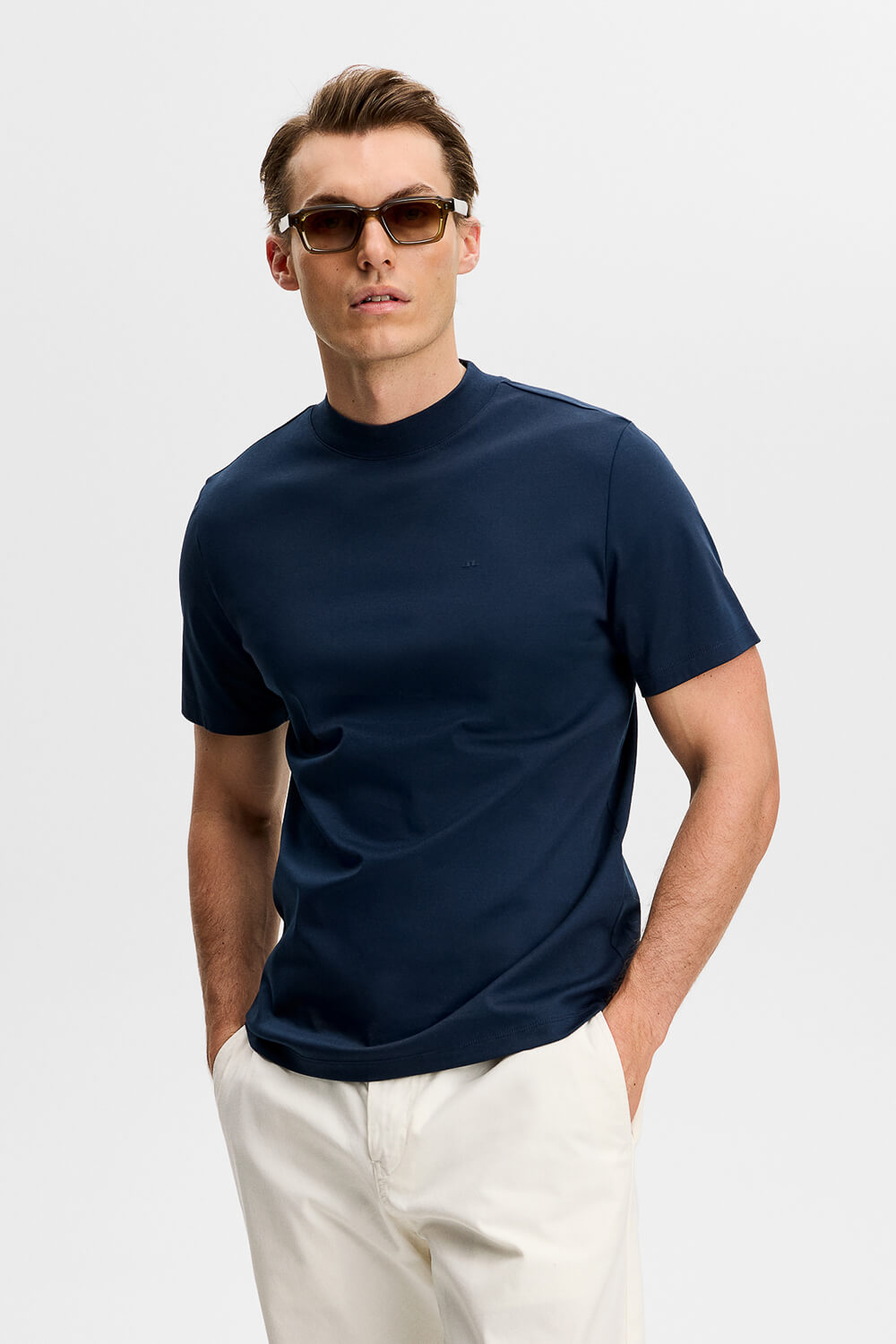 Ace Mock Neck T-Shirt Navy