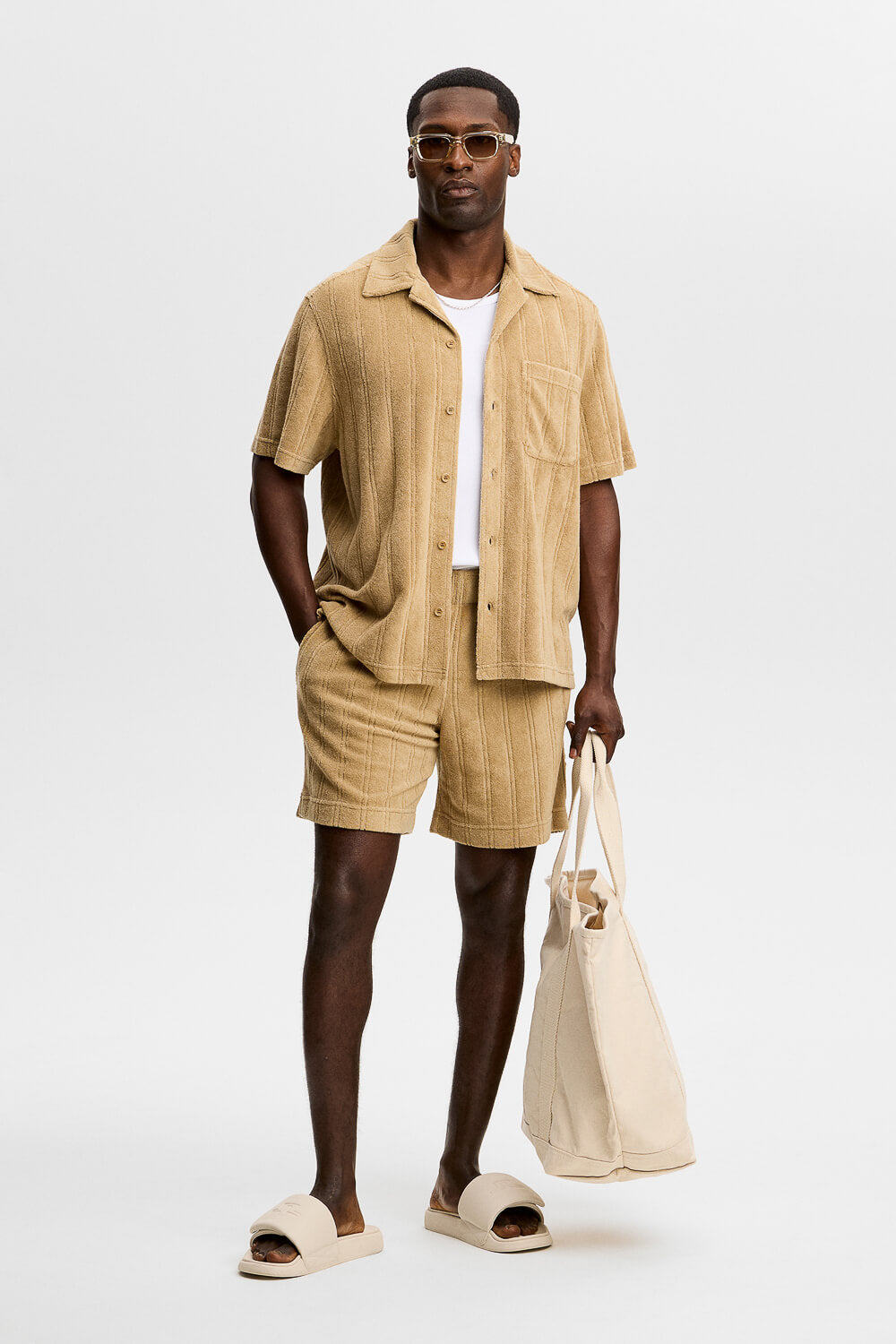 Allan Stripe Terry Shorts Camel