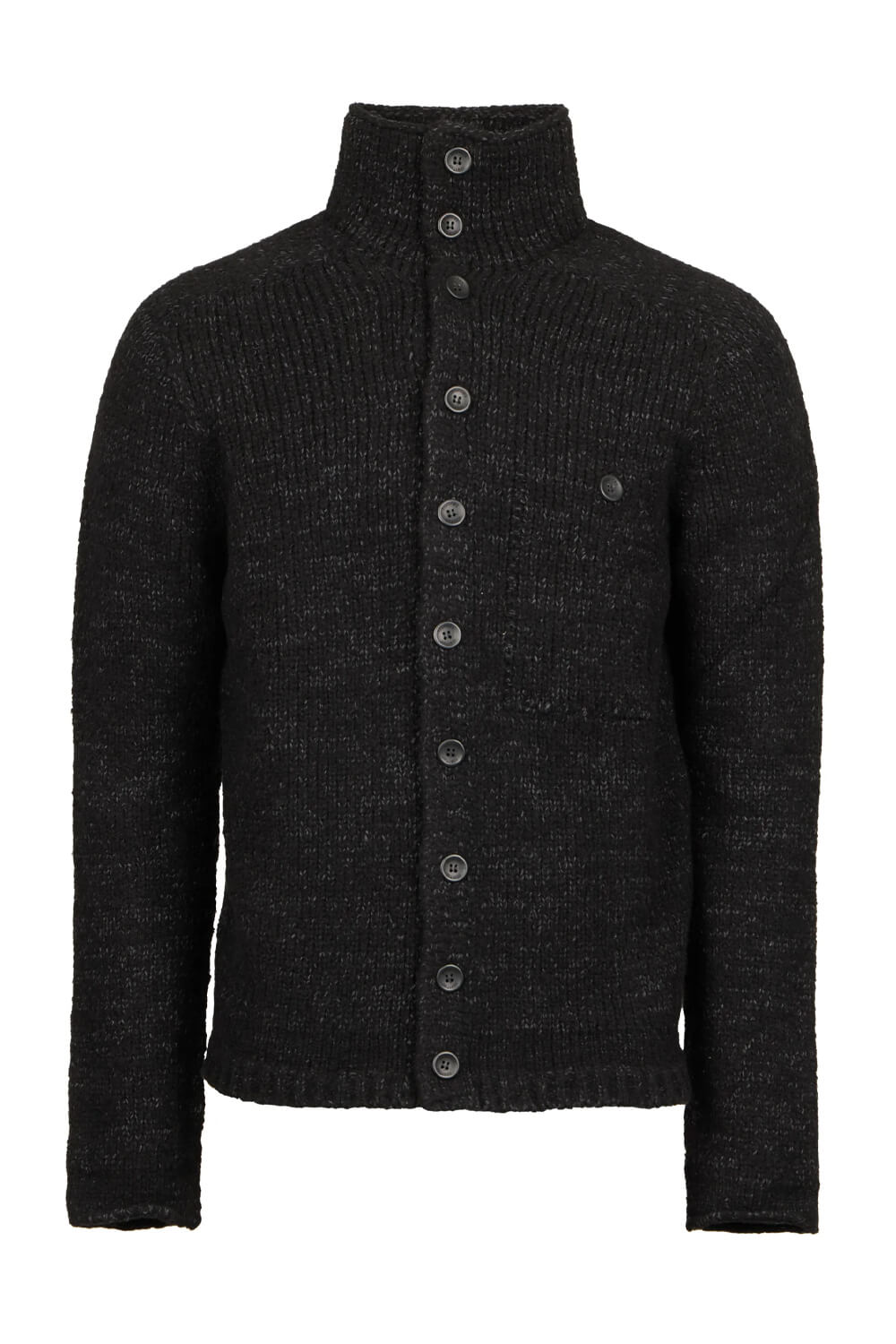 Alpaca Virgin Wool Button-Up Cardigan Black