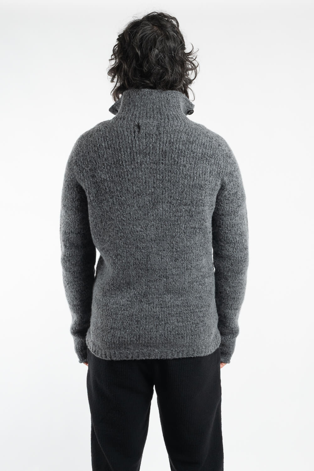 Alpaca Virgin Wool Button-Up Cardigan Charcoal/Grey