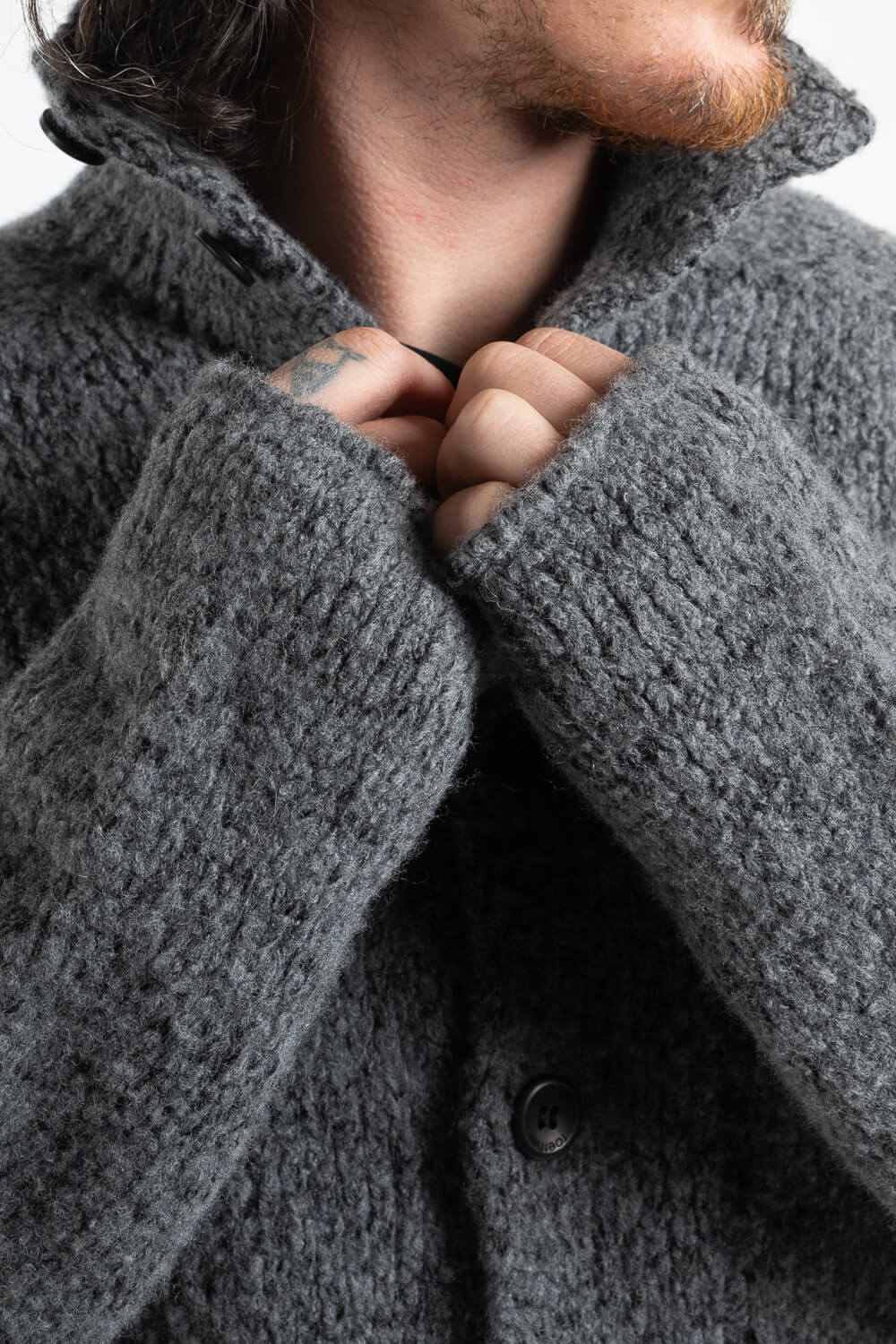 Alpaca Virgin Wool Button-Up Cardigan Charcoal/Grey