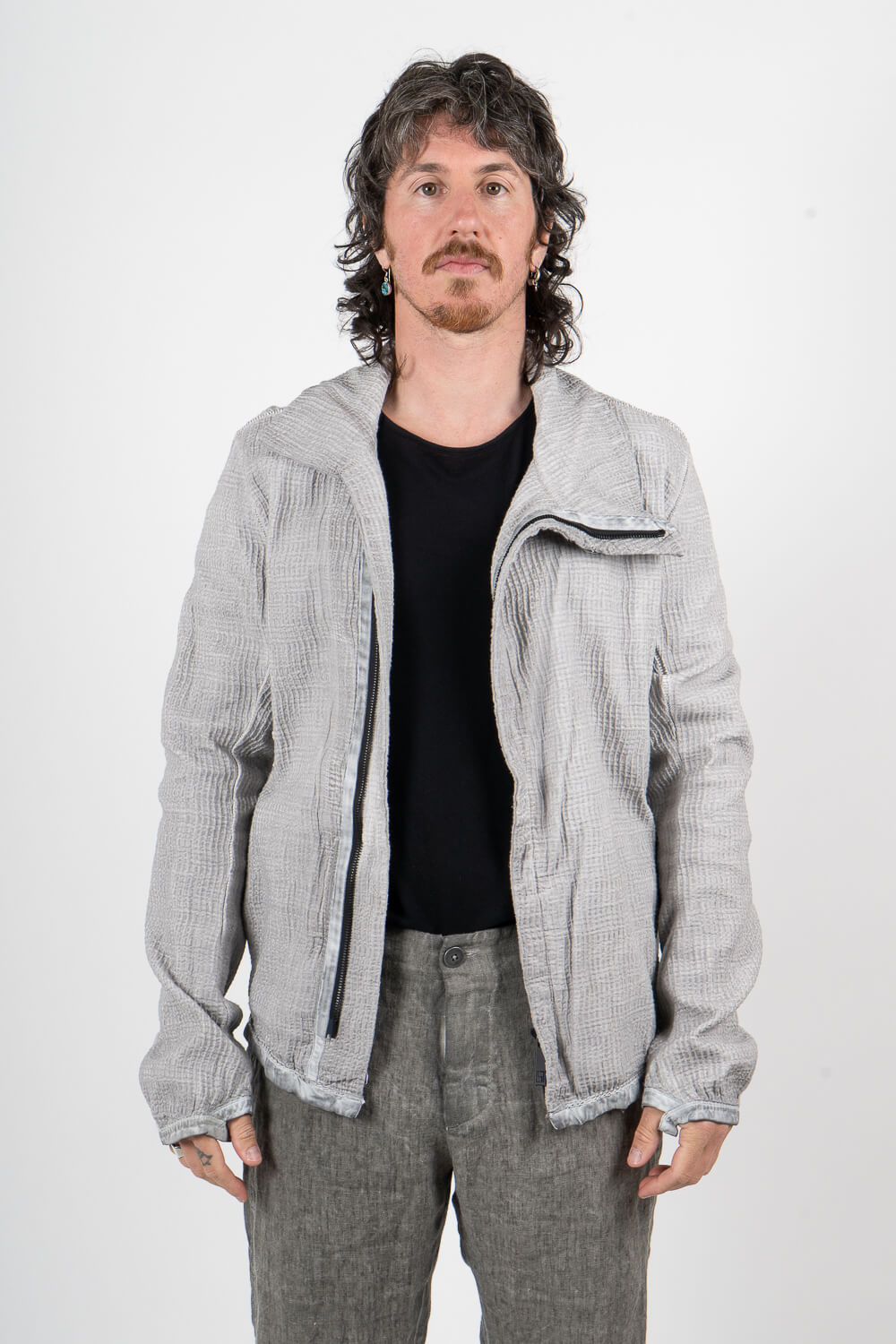 Asymetrique Ondes Zip-Up Jacket Light Grey