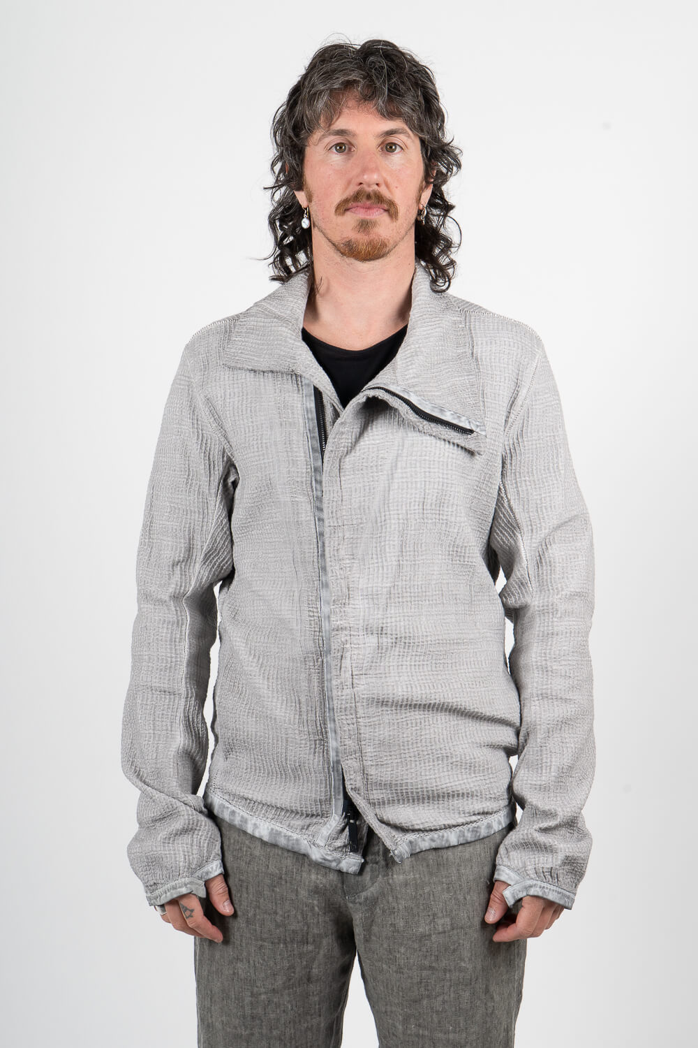 Asymetrique Ondes Zip-Up Jacket Light Grey
