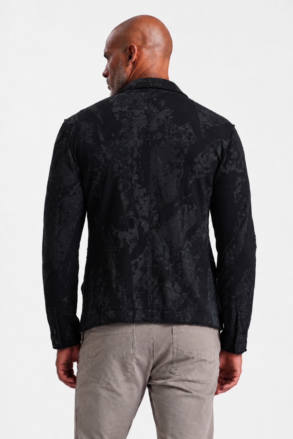 Relaxed-Fit Wool/Viscose Jacquard Button-Up Blazer Black
