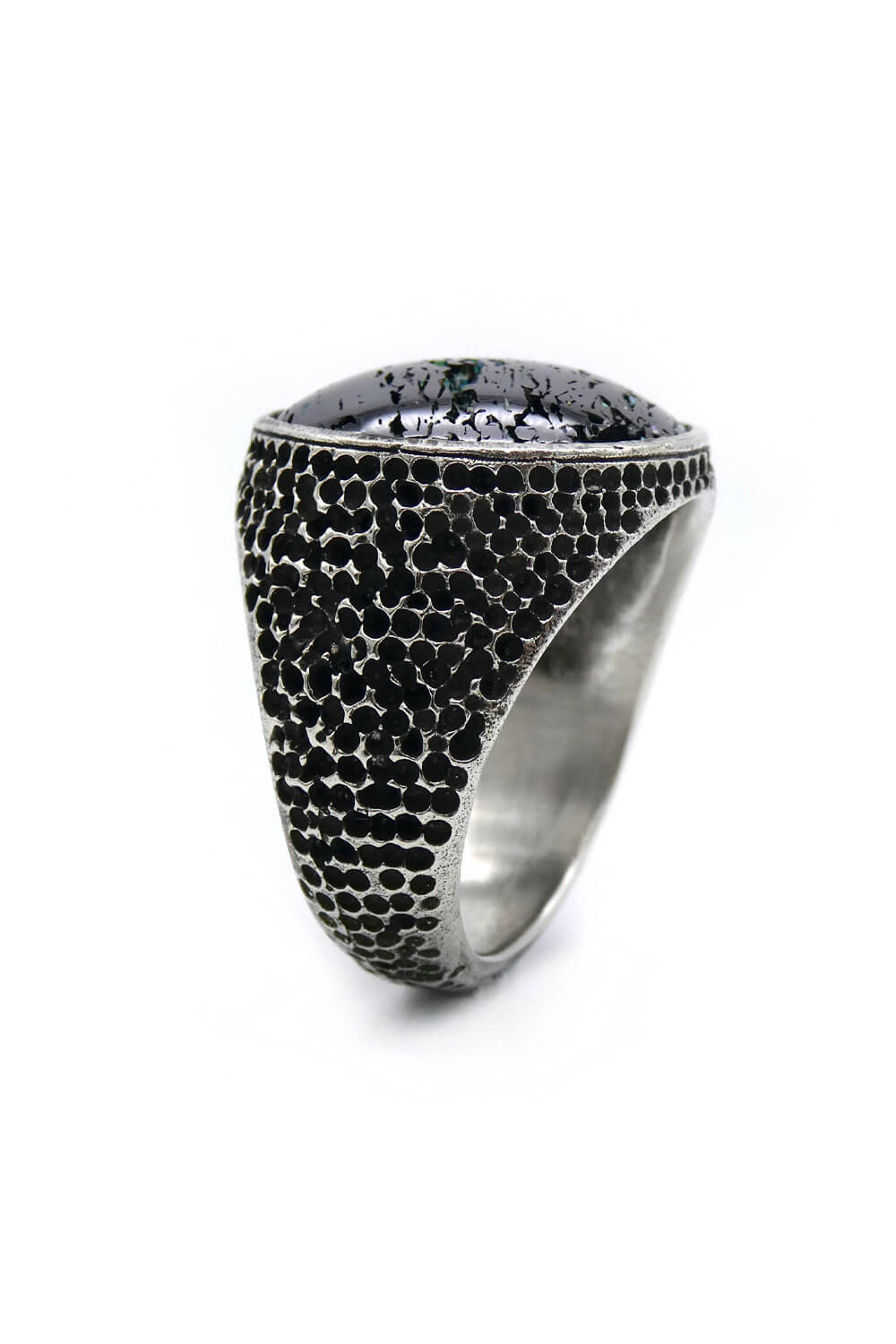 Black Aurora Ring Silver W/ Carborundum Stone