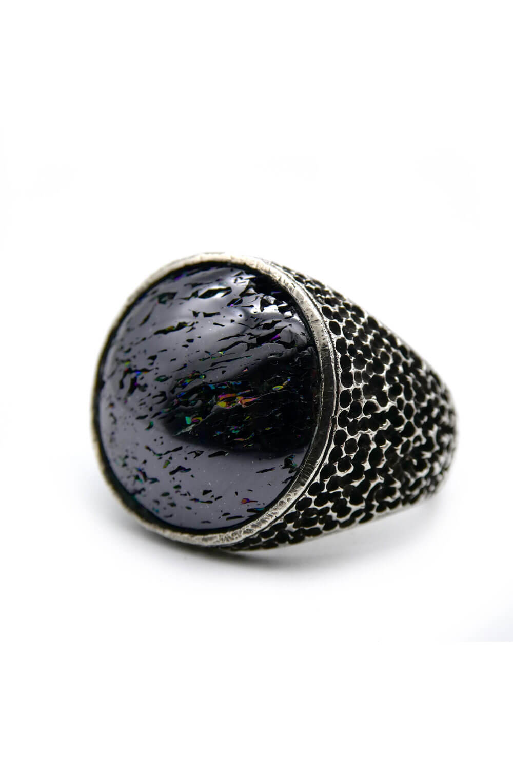 Black Aurora Ring Silver W/ Carborundum Stone