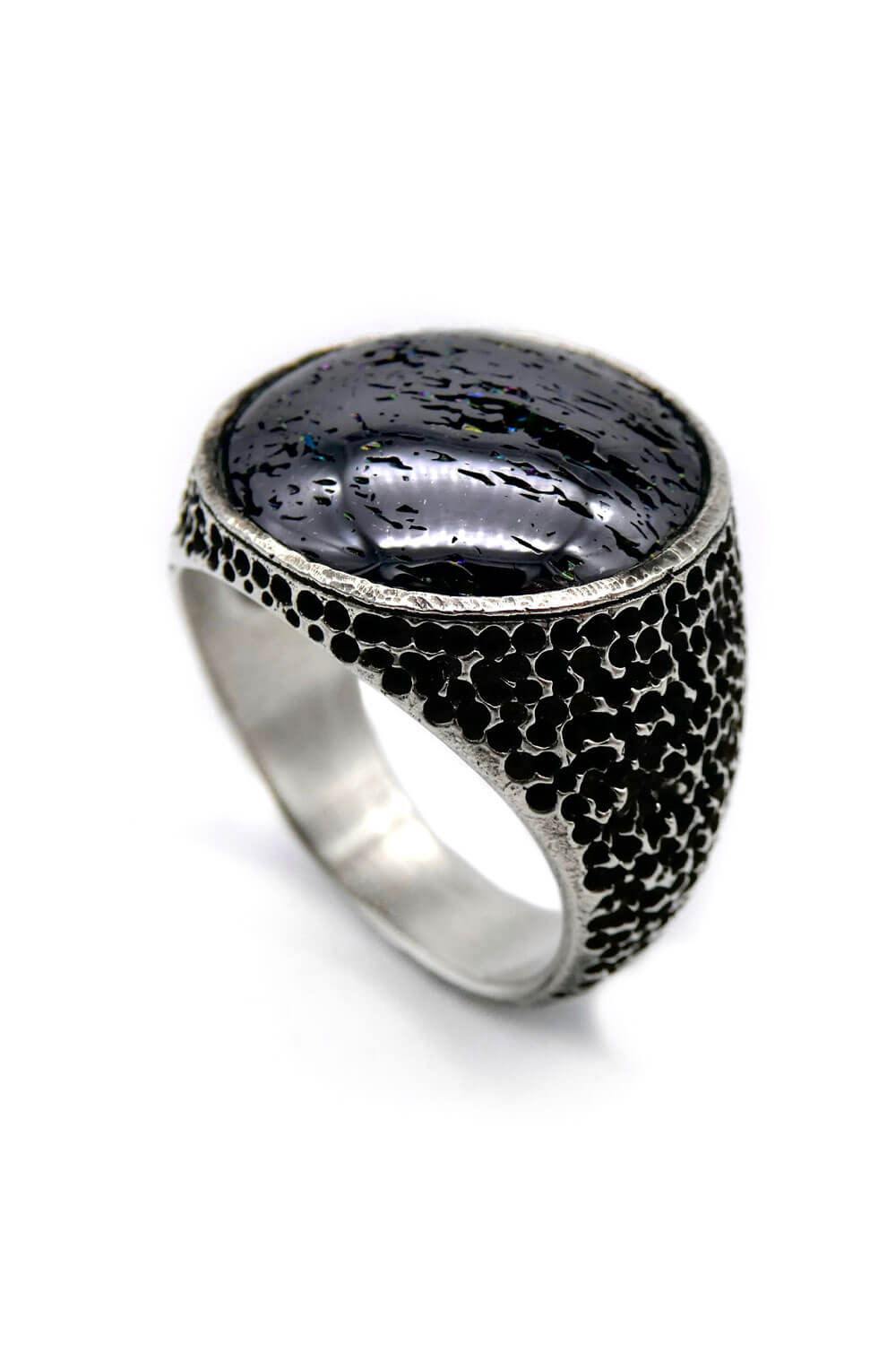 Black Aurora Ring Silver W/ Carborundum Stone