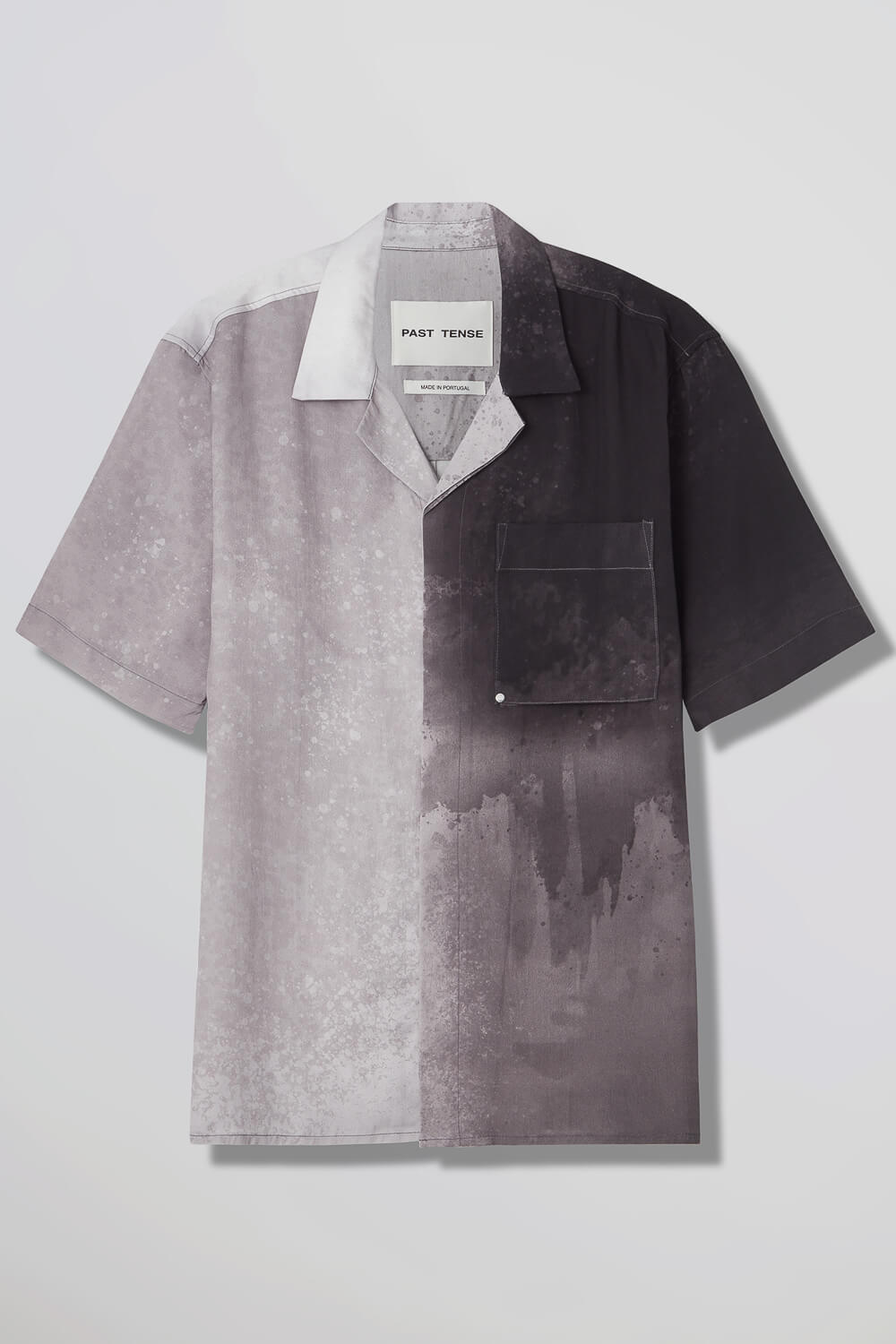 Blurry Print Open Collar S/S Shirt Black