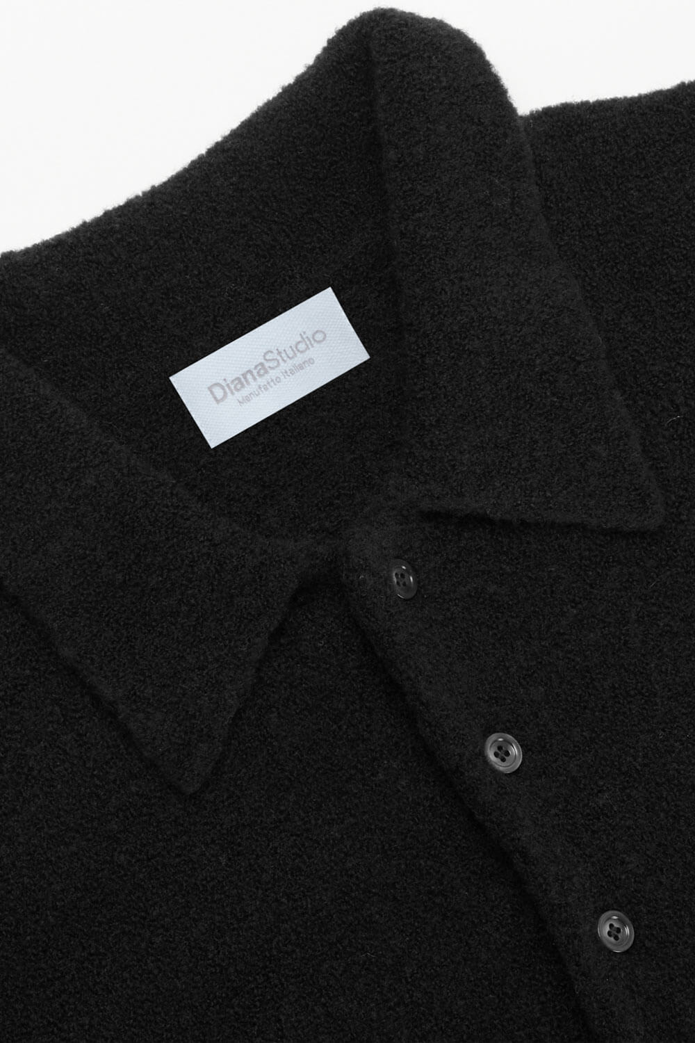 Boiled Wool L/S Polo Black