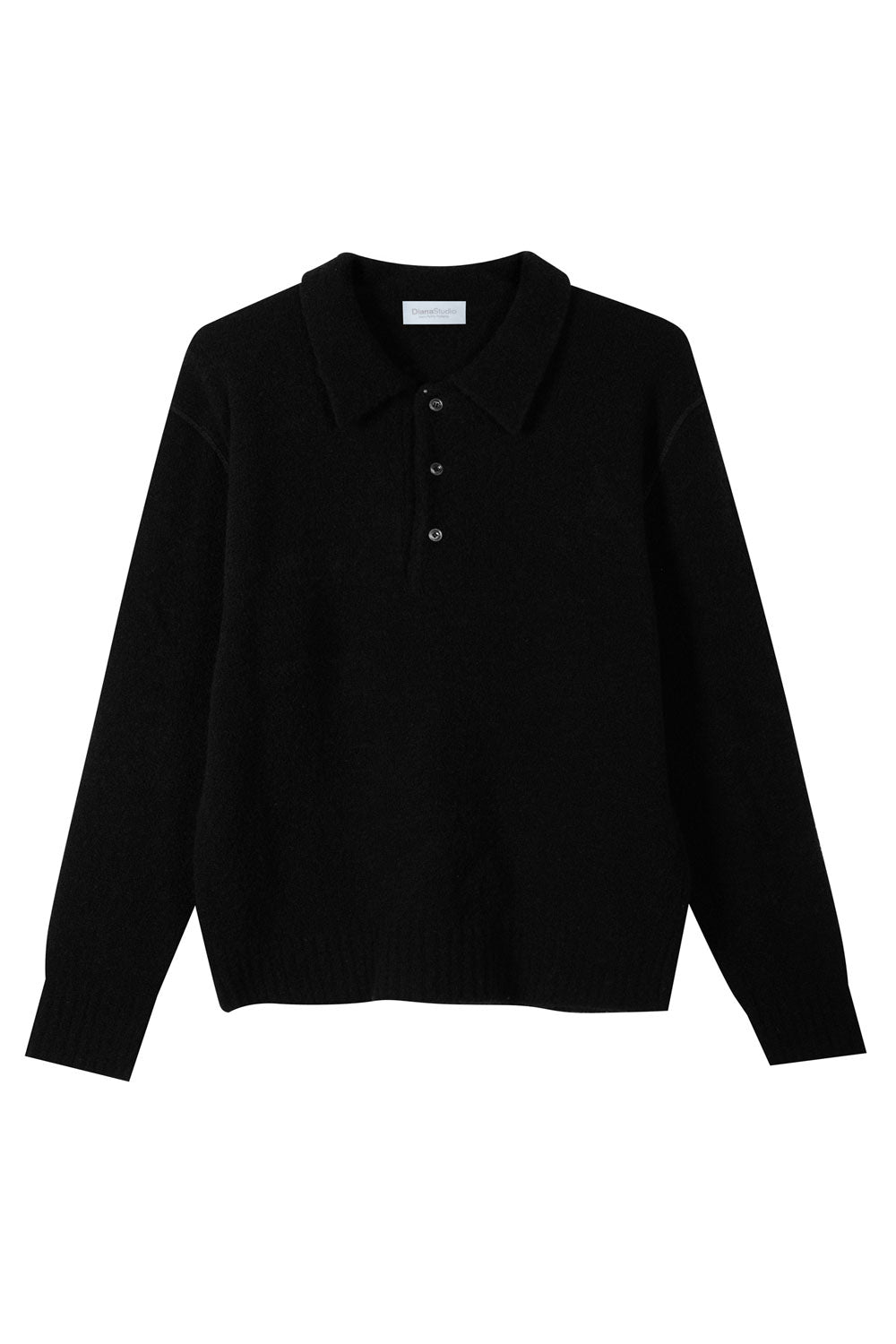 Boiled Wool L/S Polo Black