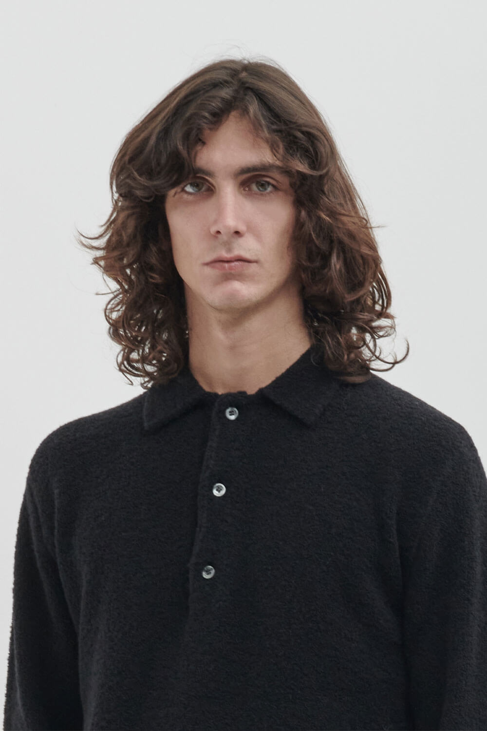 Boiled Wool L/S Polo Black