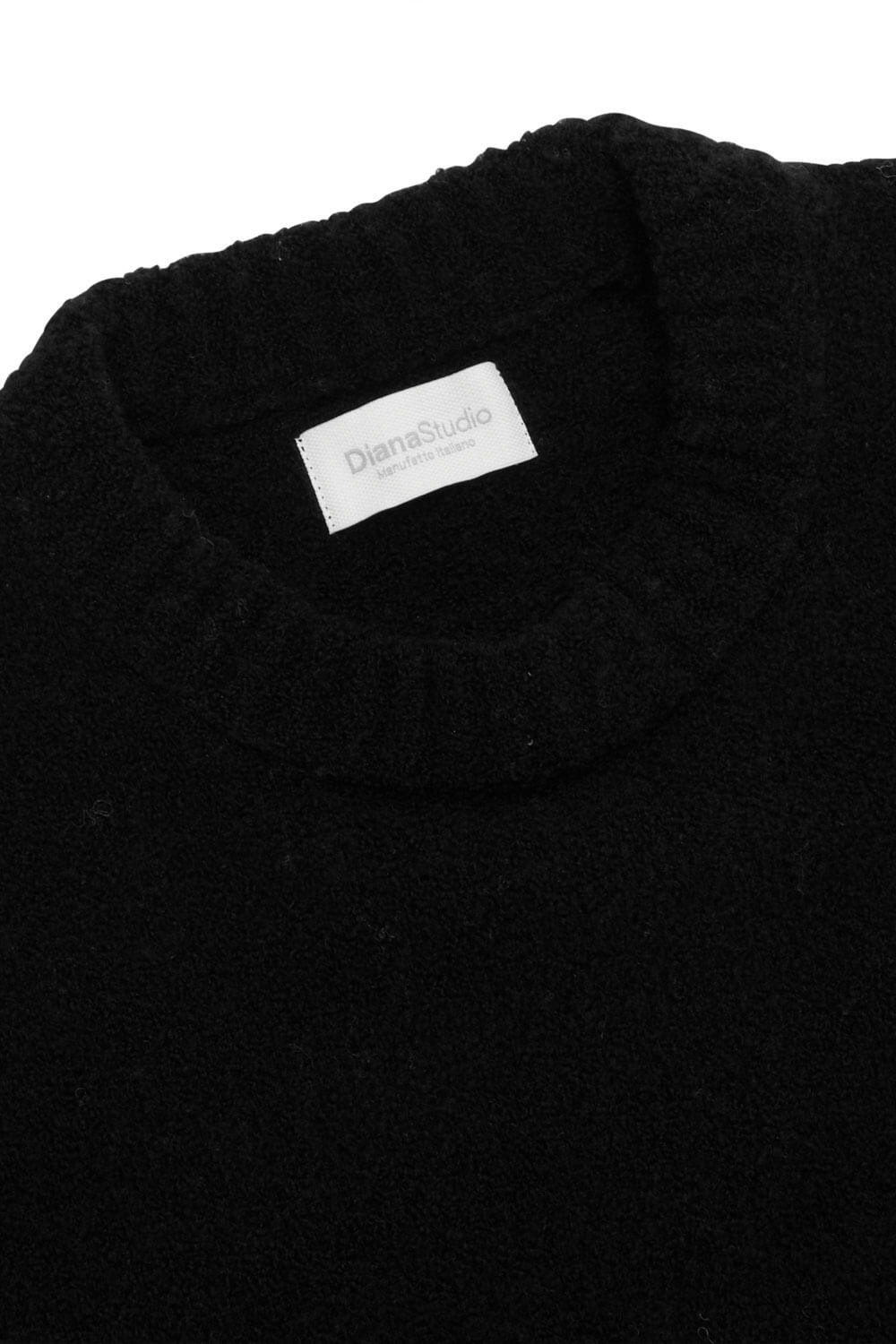 Boiled Wool Round Neck Sweater Black
