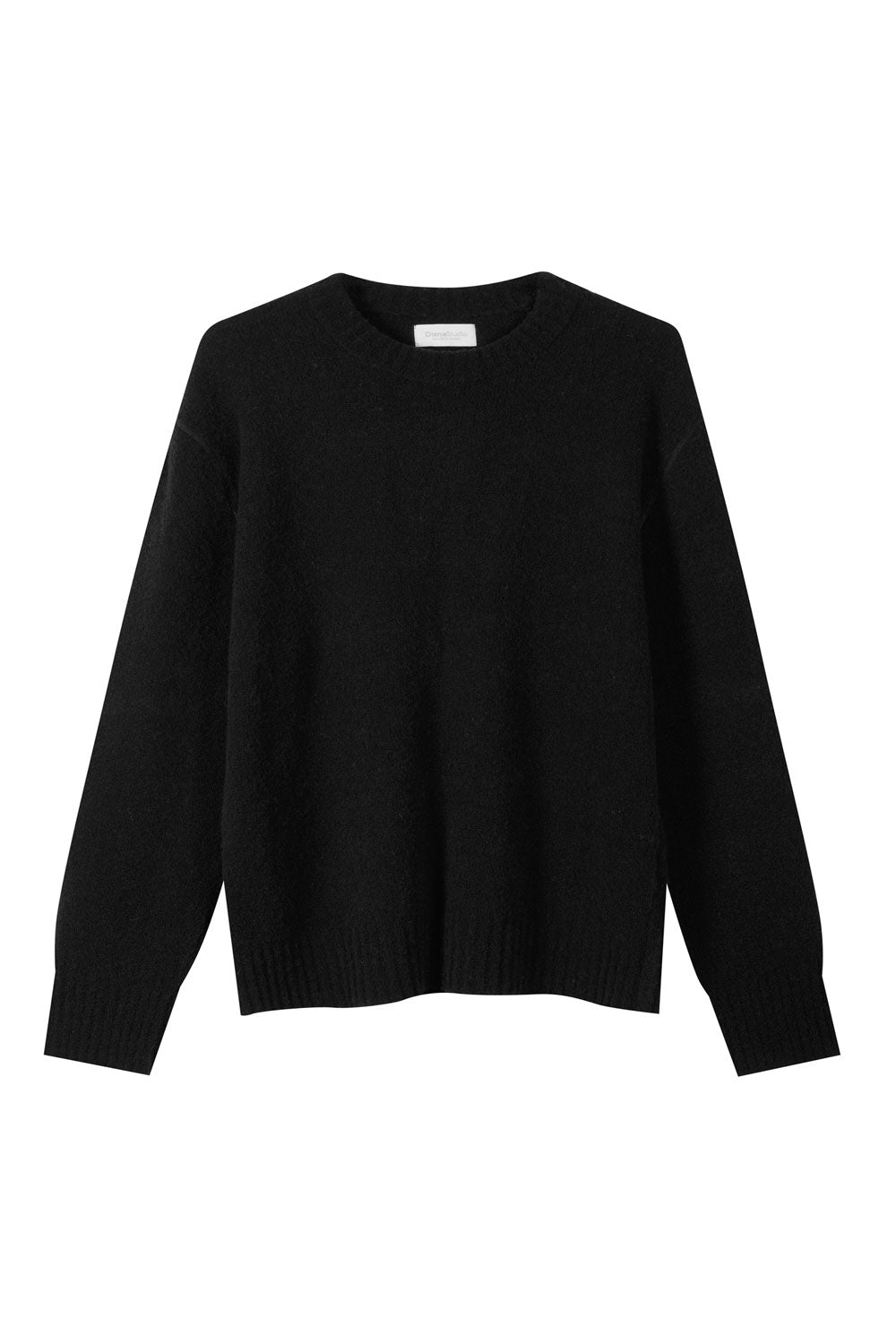 Boiled Wool Round Neck Sweater Black