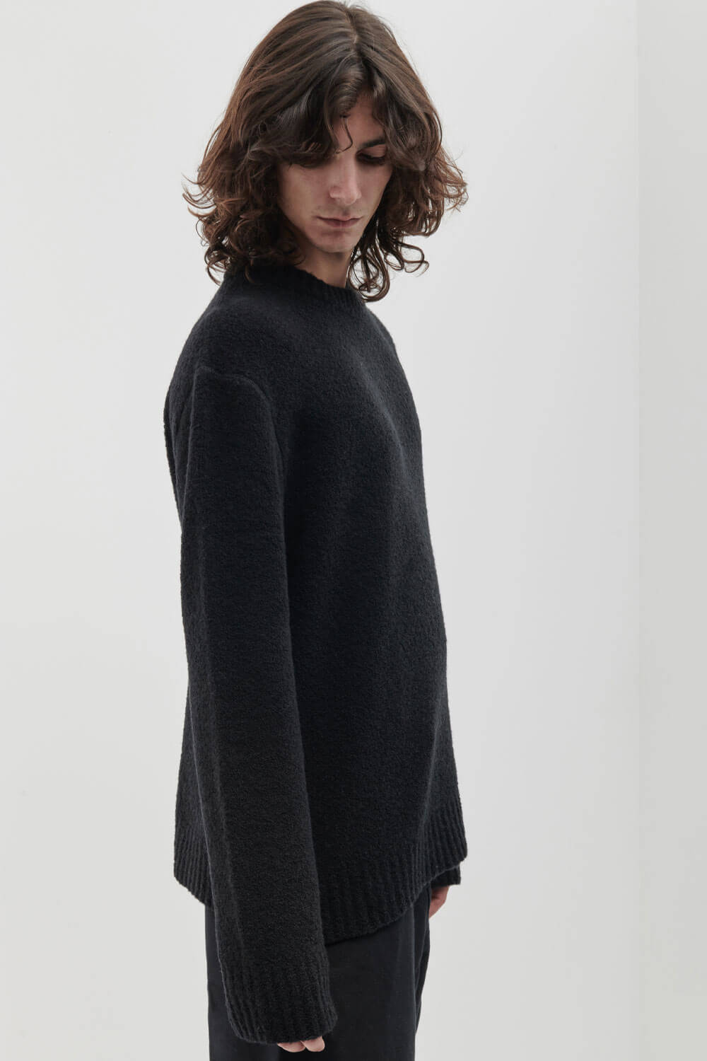 Boiled Wool Round Neck Sweater Black