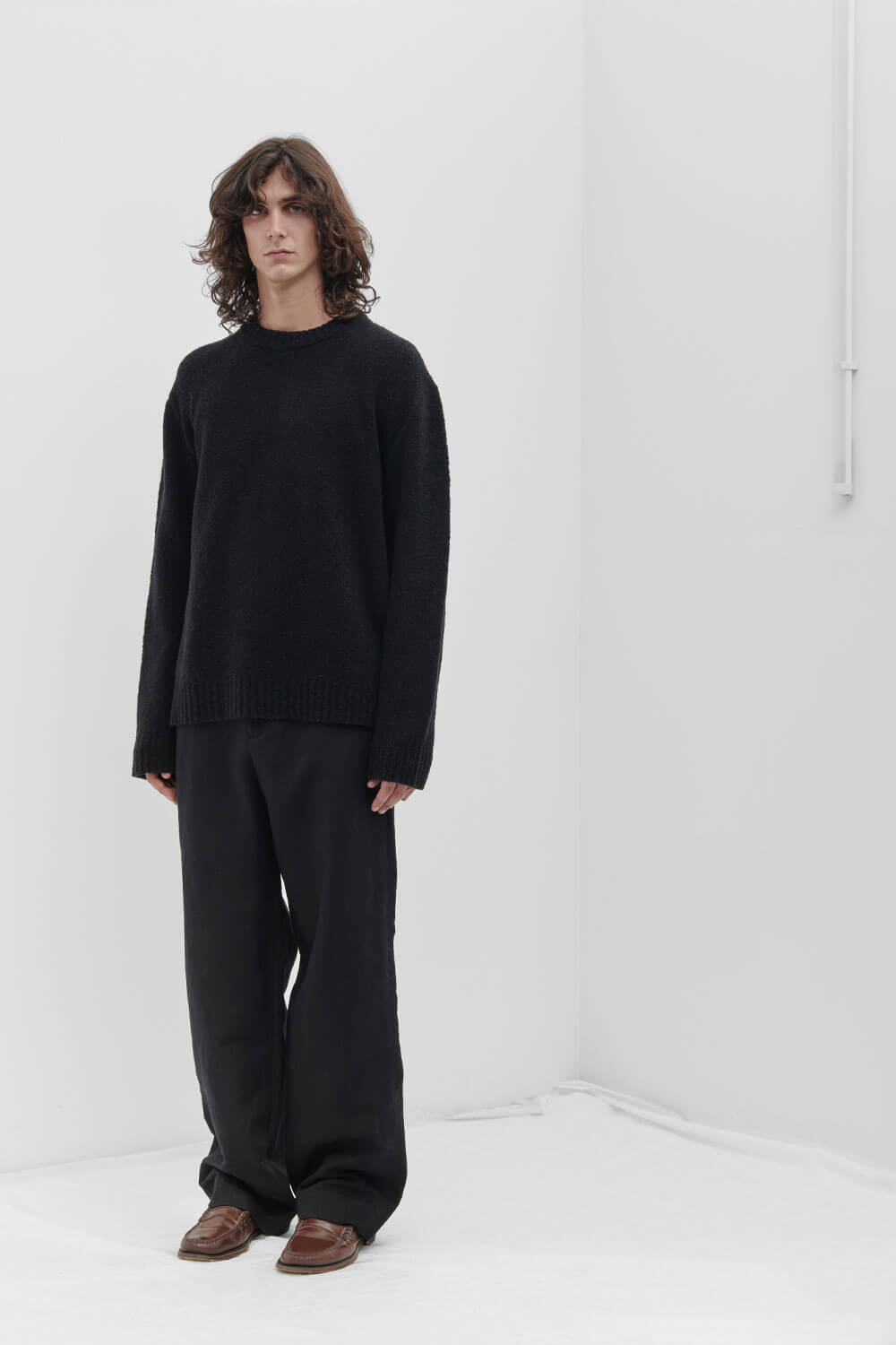 Boiled Wool Round Neck Sweater Black