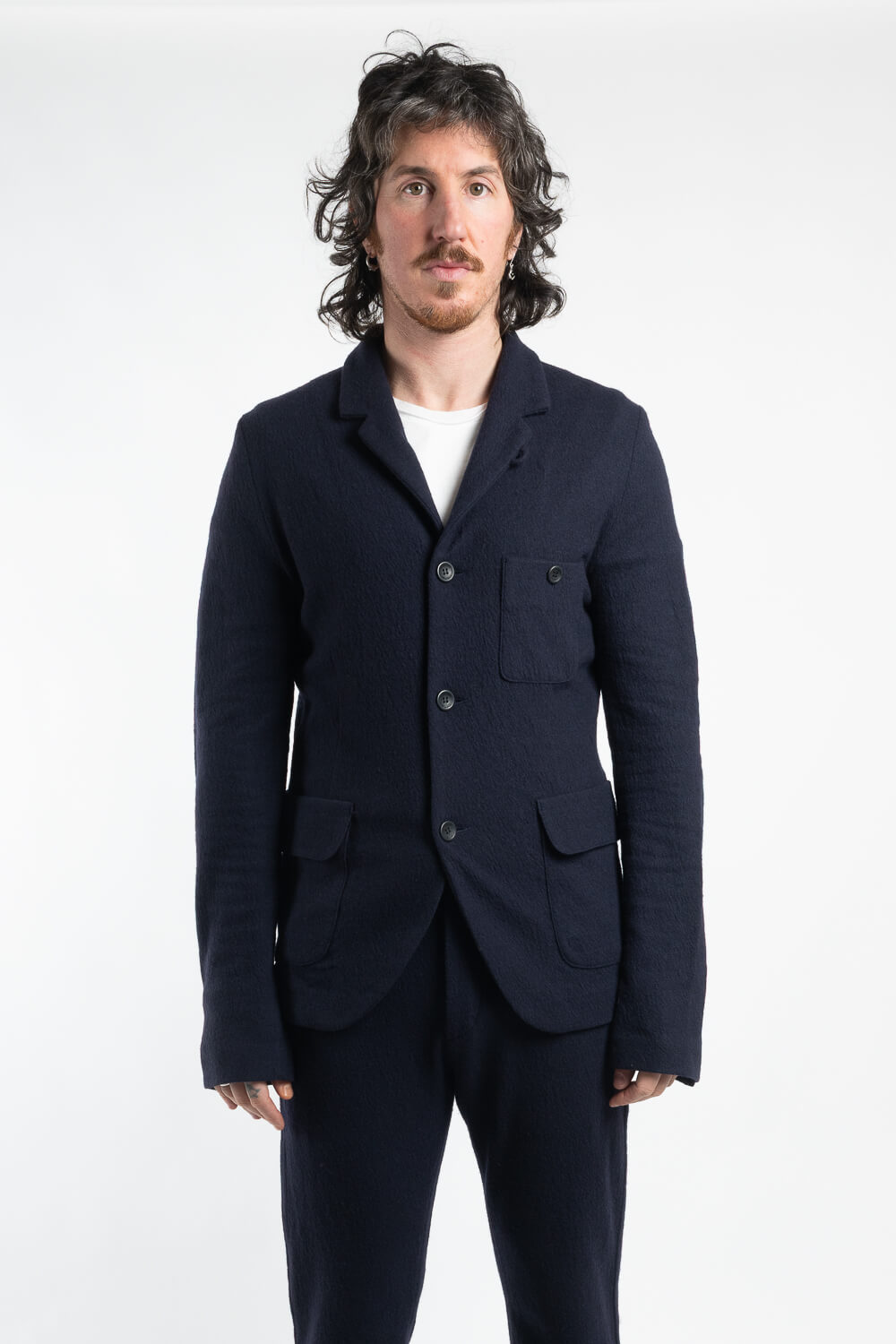 Boiled Wool Front Pocket Blazer Navy