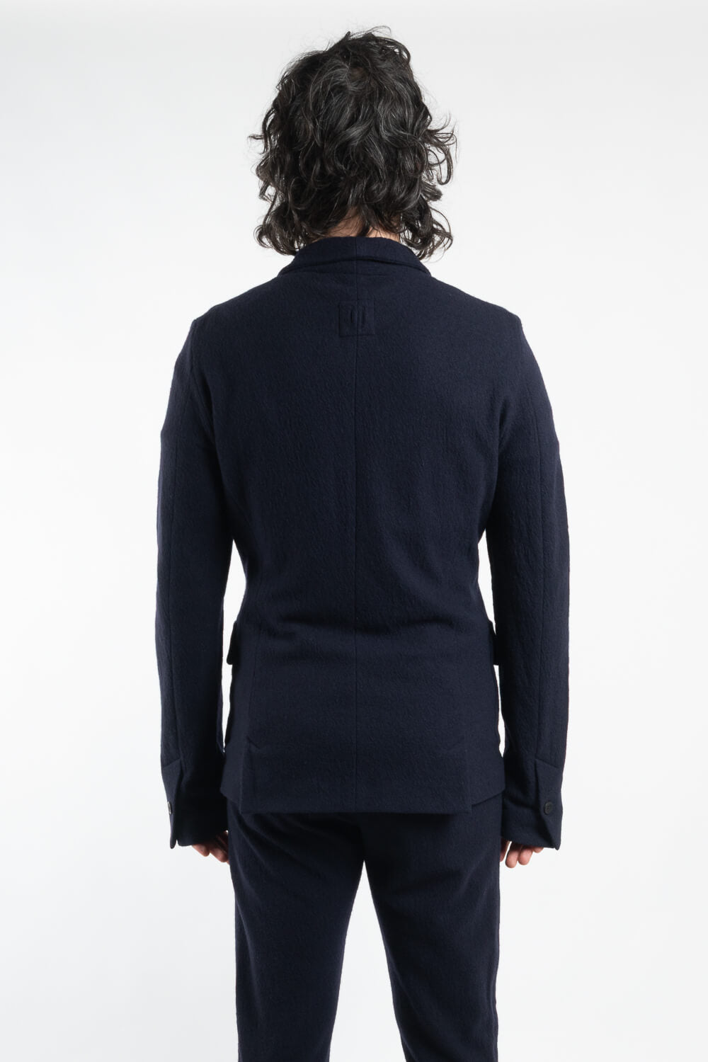 Boiled Wool Front Pocket Blazer Navy