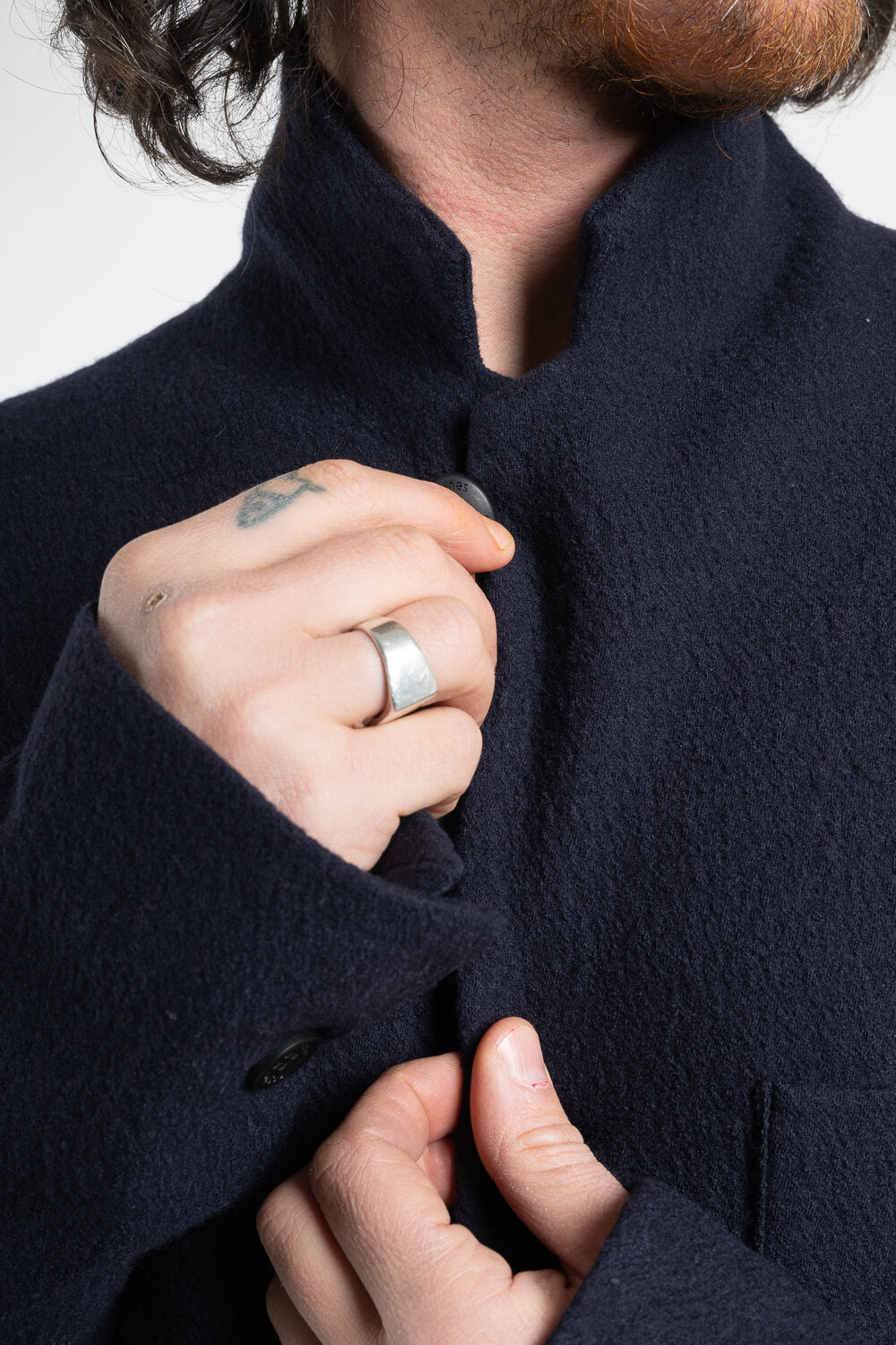 Boiled Wool Front Pocket Blazer Navy