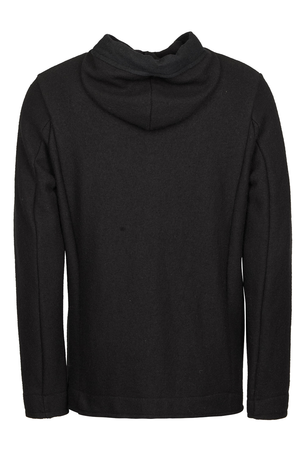 Boiled Wool Full Button-Up Hooded Cardigan Black