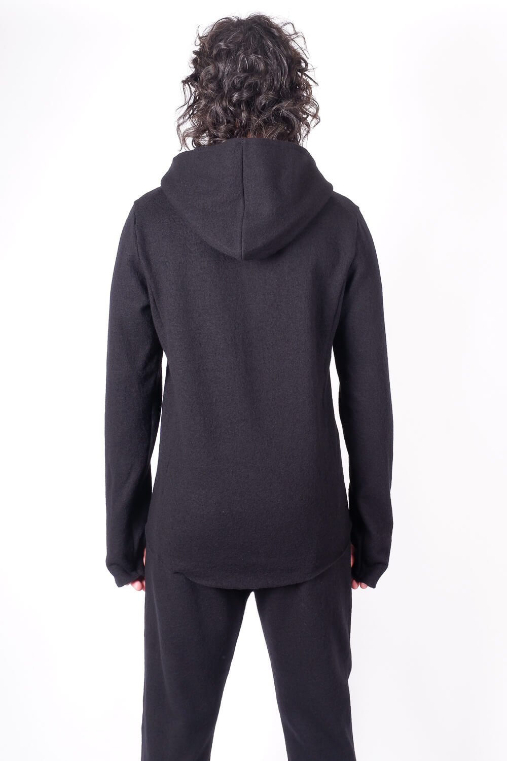 Boiled Wool Hoodie Black