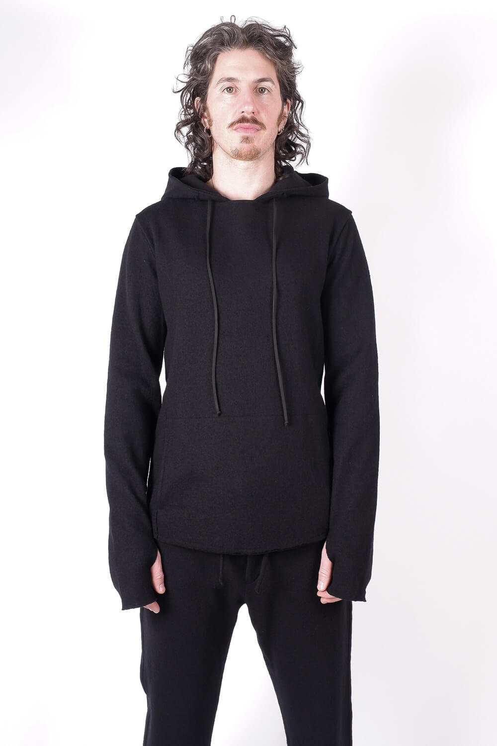 Boiled Wool Hoodie Black