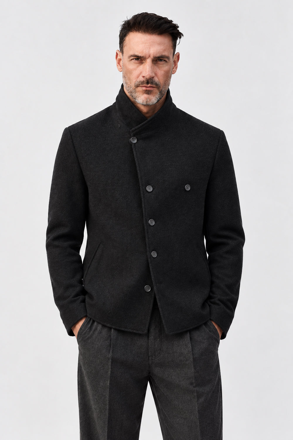 Boiled Wool Shawl Collar Jacket Black