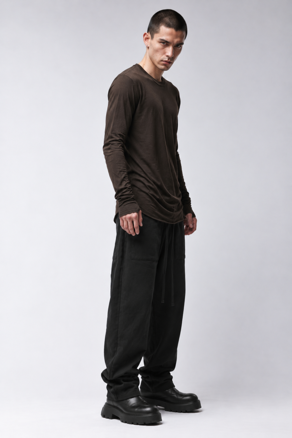 M TS 961 Long-Sleeve T-Shirt in Modal/Cashmere Blend Dark Brown