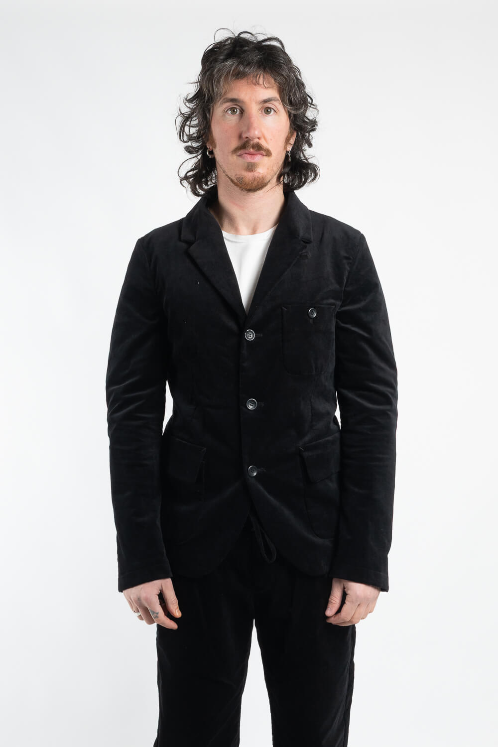 Button-Up Front Pocket Velvet Blazer Black