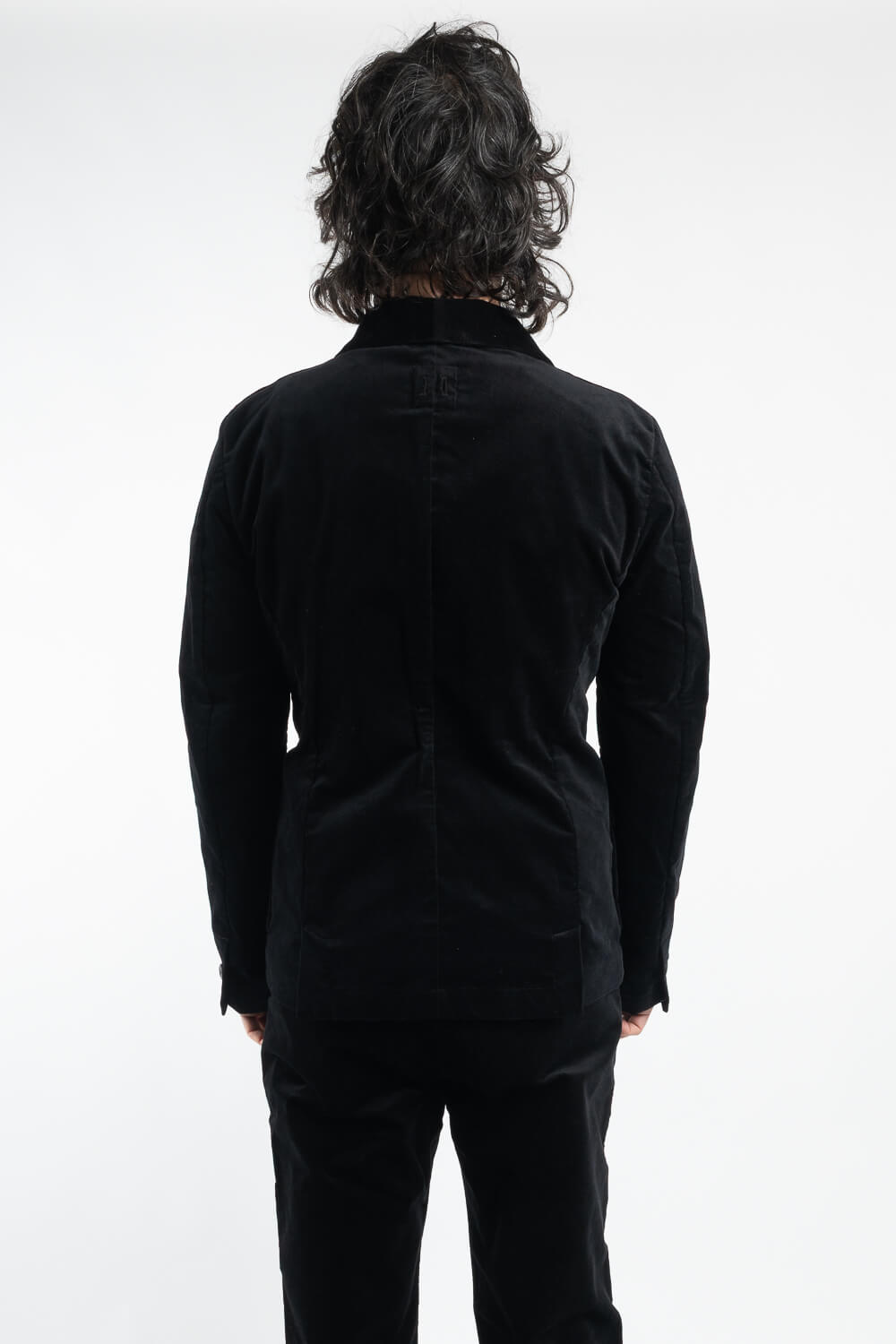Button-Up Front Pocket Velvet Blazer Black