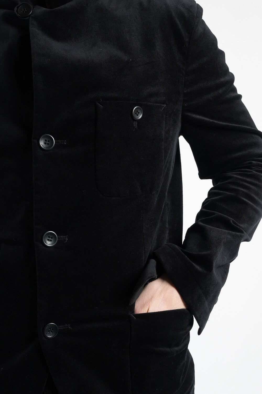 Button-Up Front Pocket Velvet Blazer Black