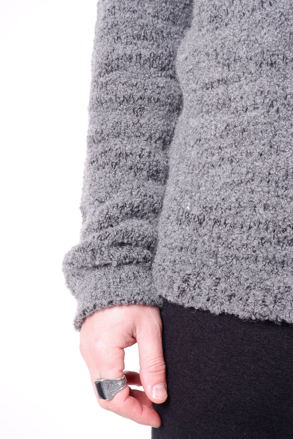 Button-Up High Collar Wool Cardigan Grey/Black