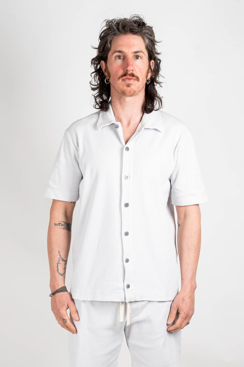 Button-Up Jersey Cotton Rib Shirt White