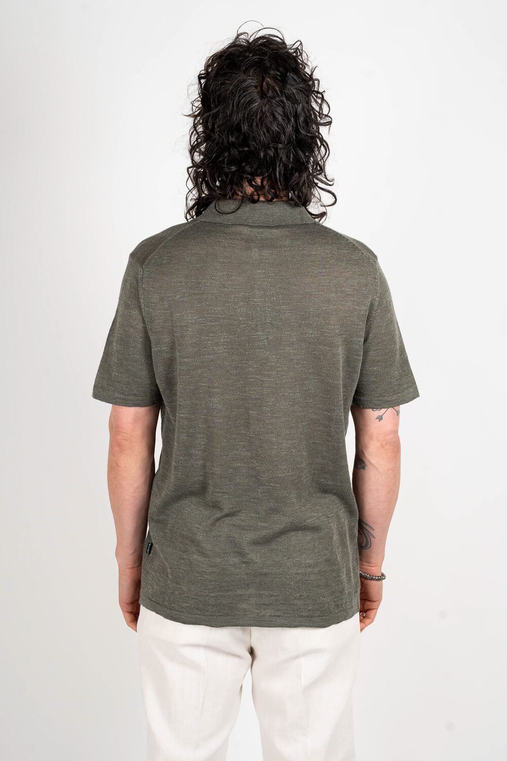 Button-Up Linen Polo Shirt Green