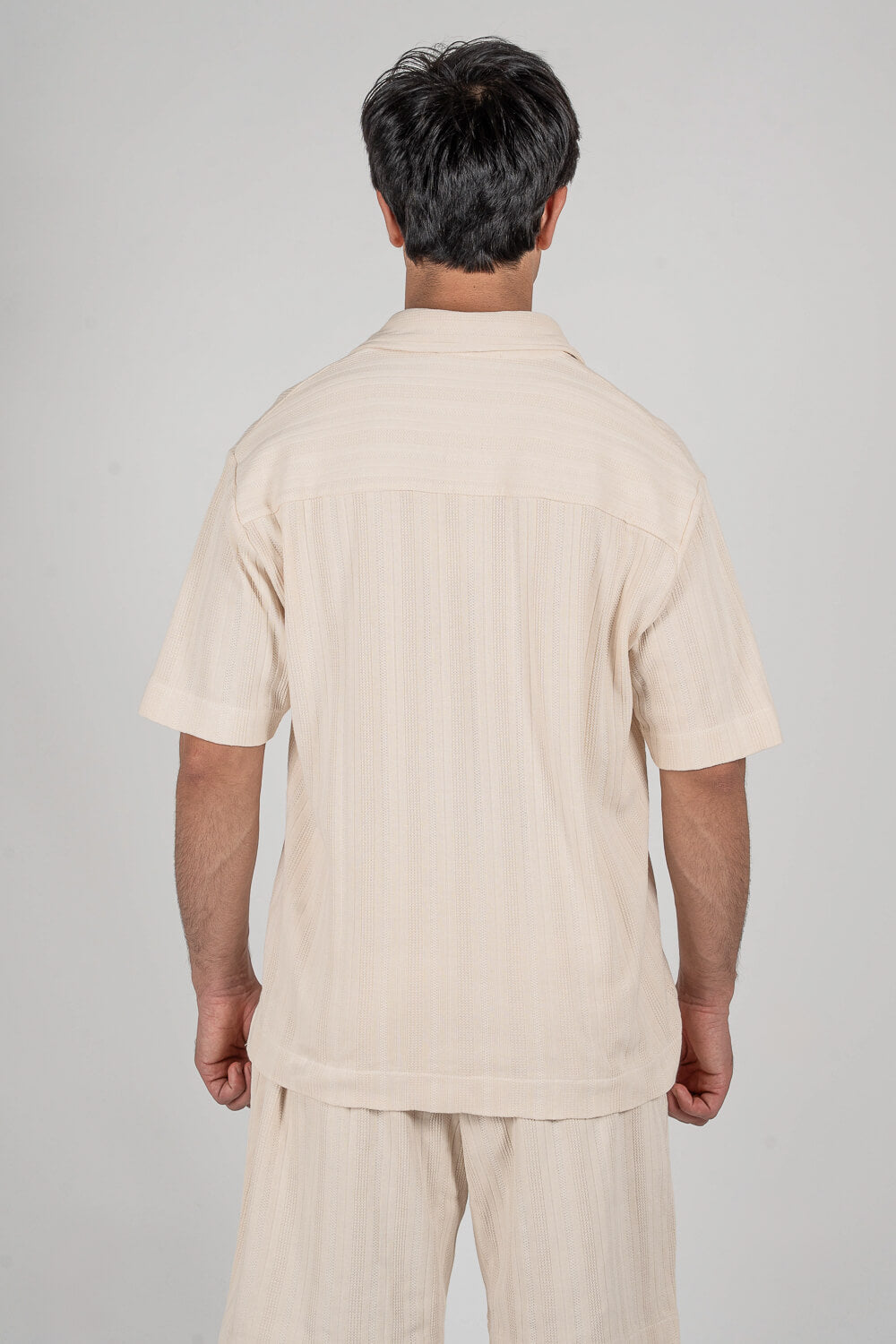 Button-Up Patterned Jersey Shirt Beige