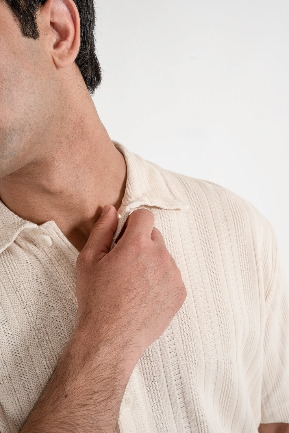Button-Up Patterned Jersey Shirt Beige