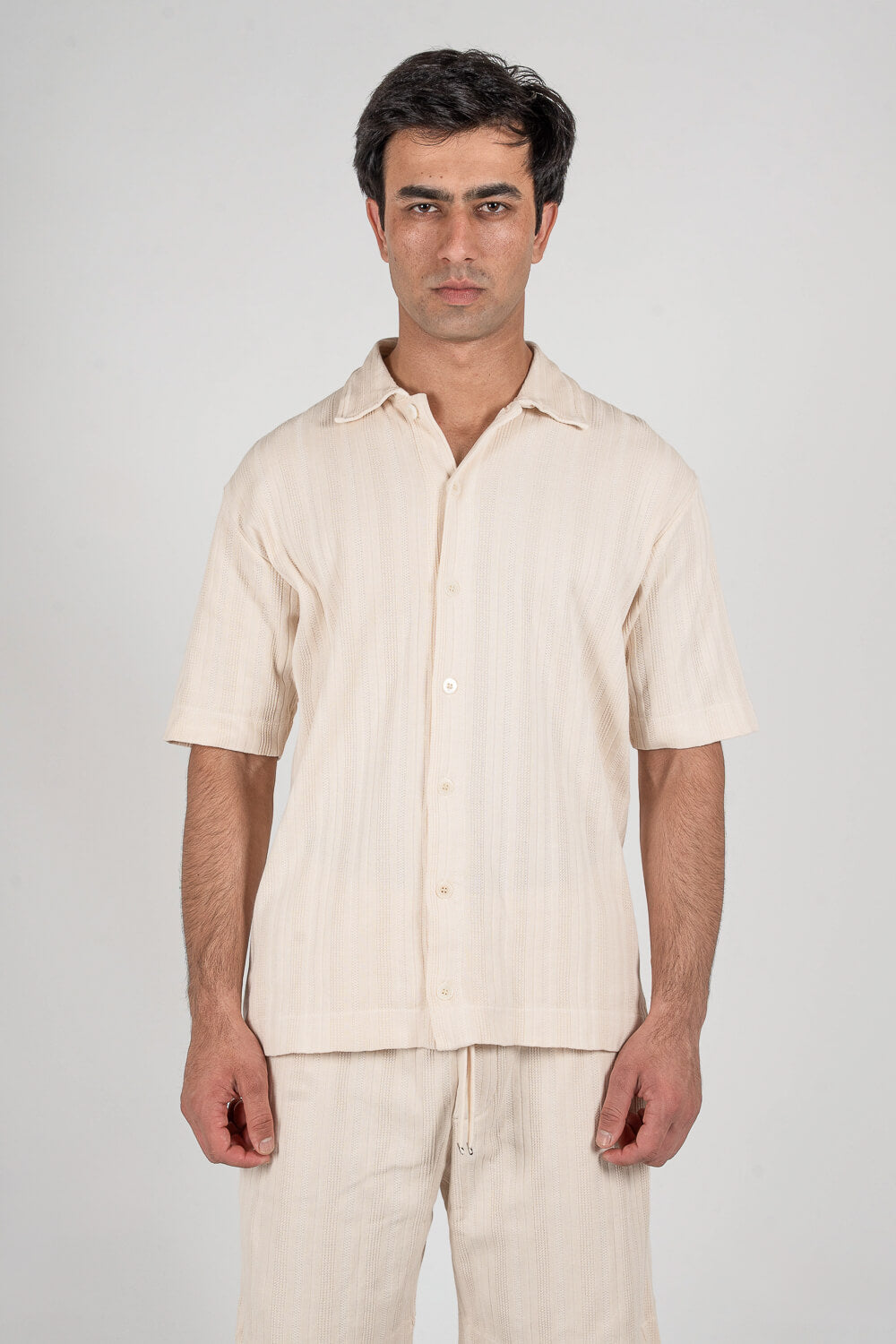 Button-Up Patterned Jersey Shirt Beige