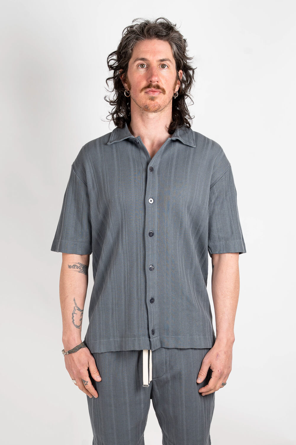 Button-Up Patterned Jersey Shirt Grey