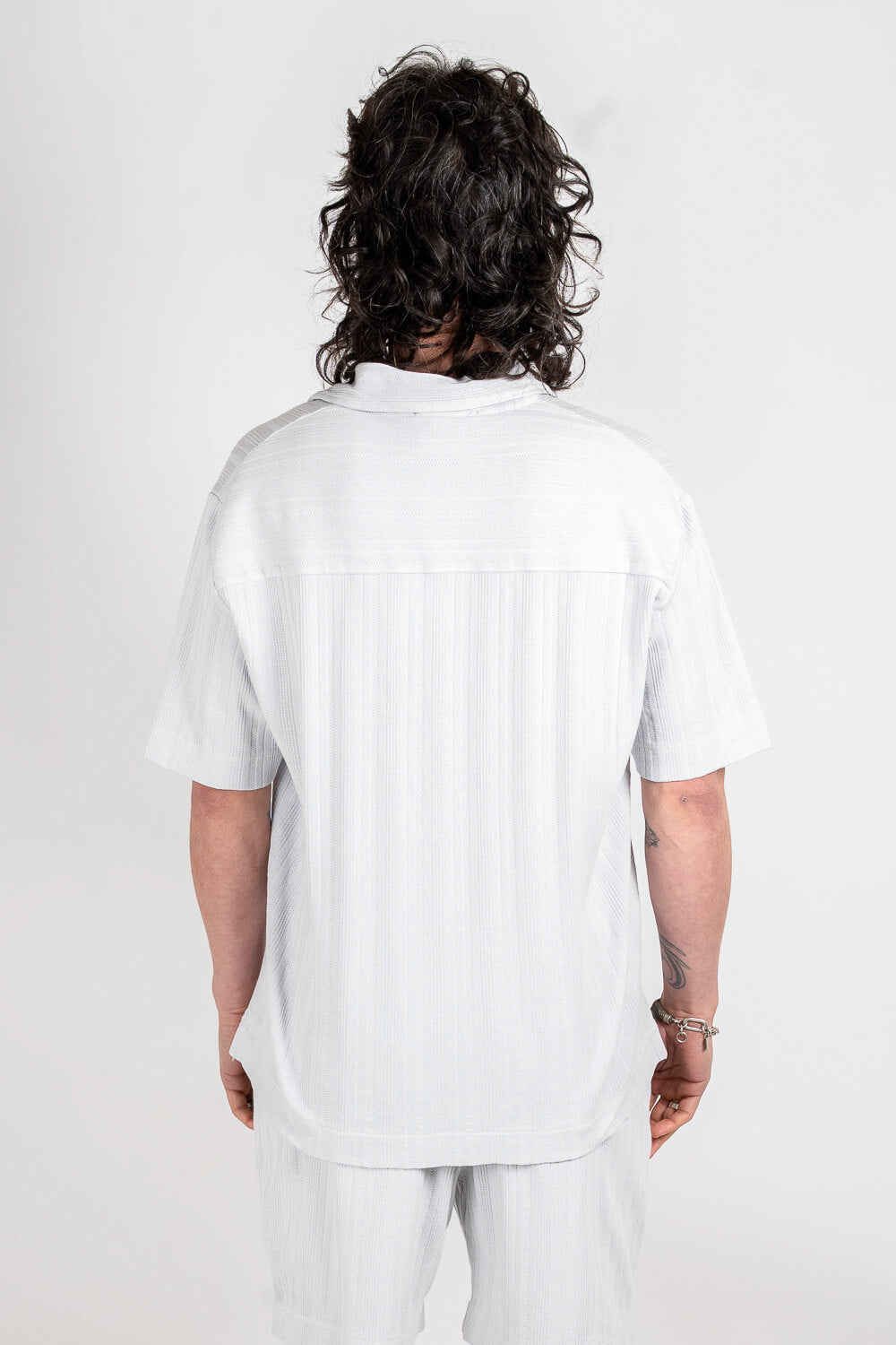 Button-Up Patterned Jersey Shirt White