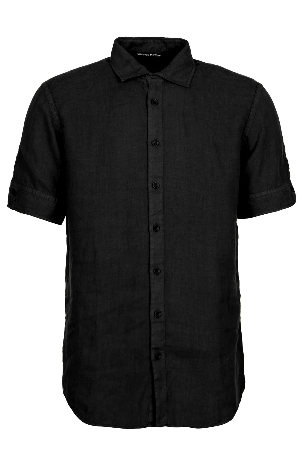 Button-Up Short Sleeved Linen Shirt Black