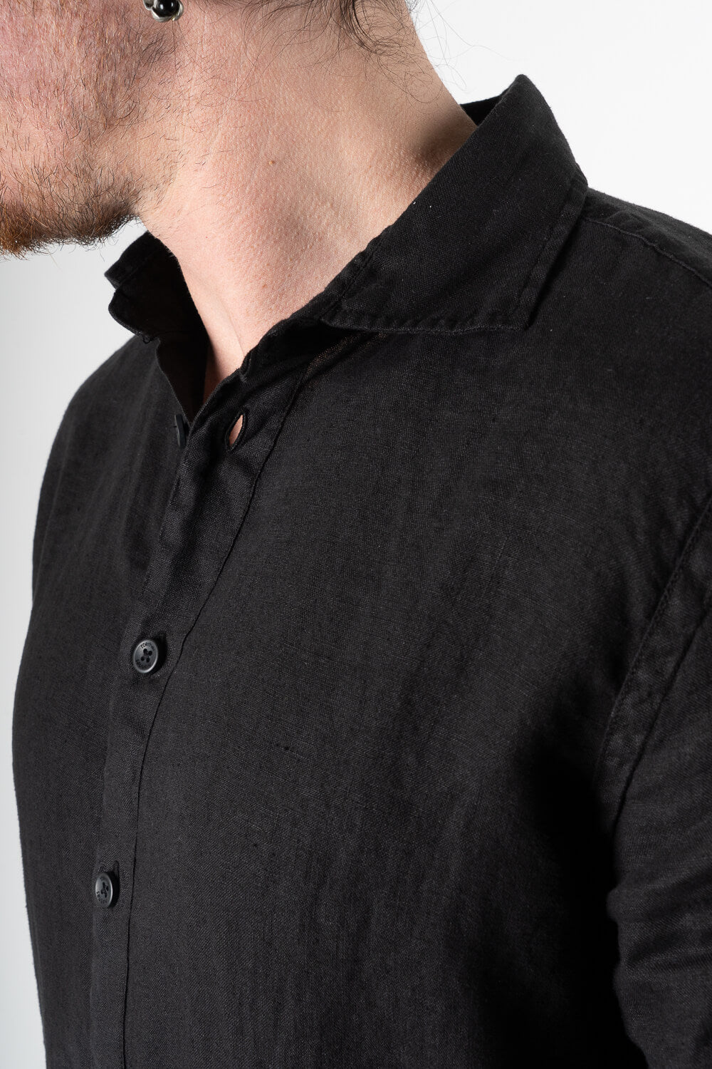 Button-Up Short Sleeved Linen Shirt Black