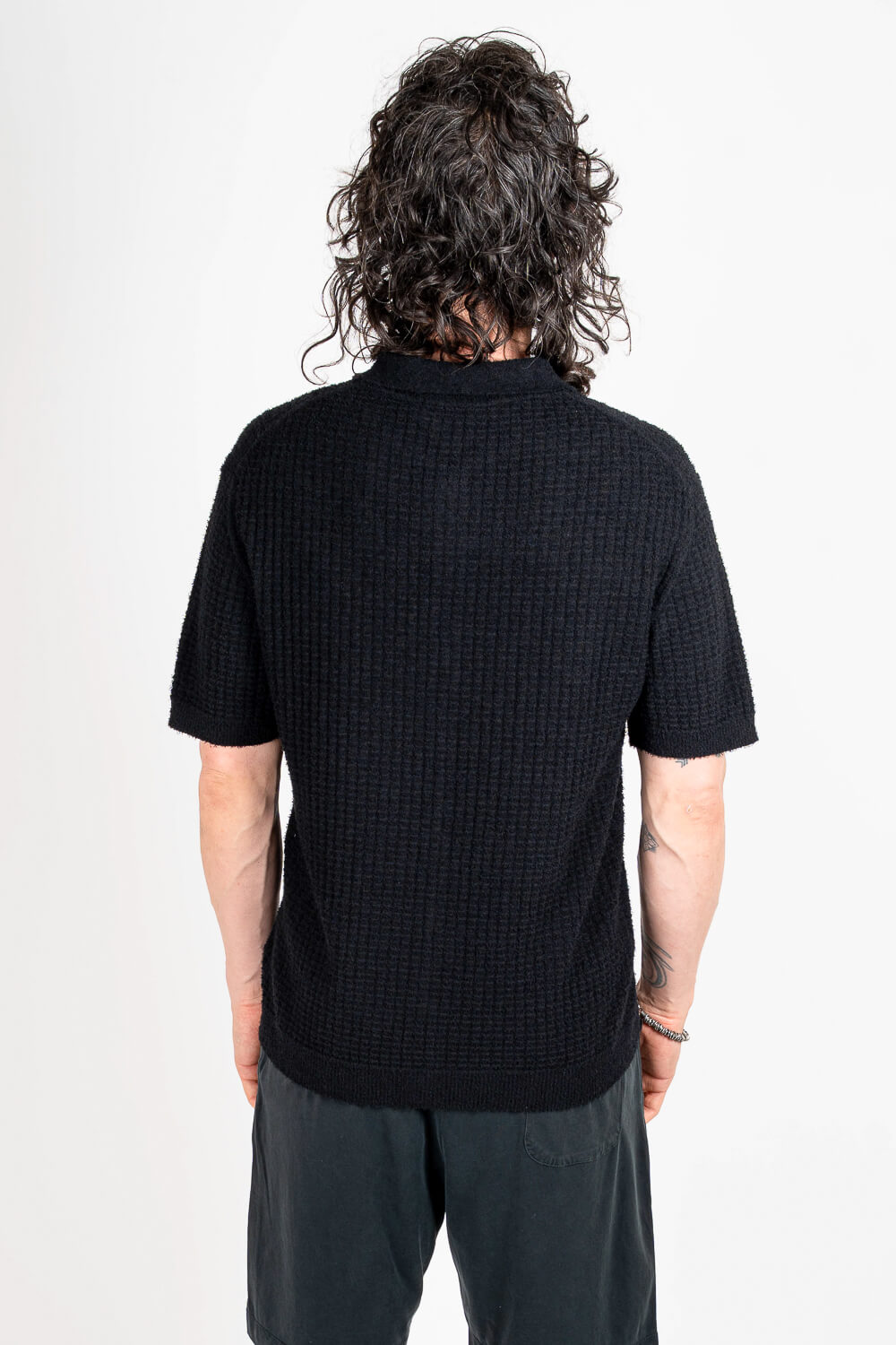 Button-Up Textured Shirt Black