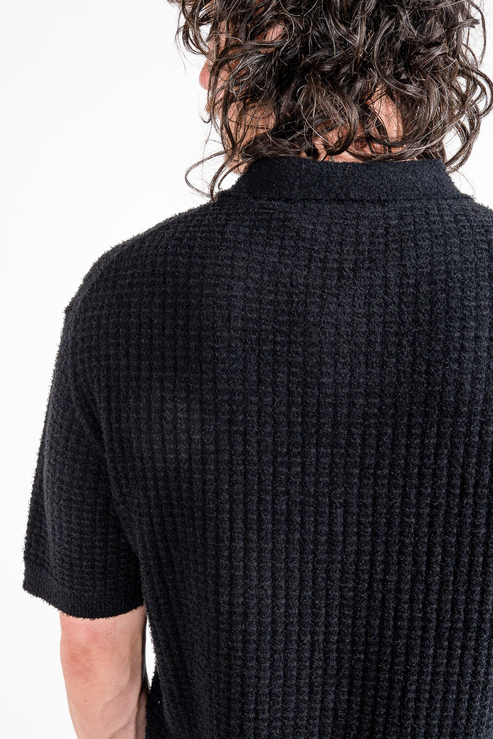 Button-Up Textured Shirt Black