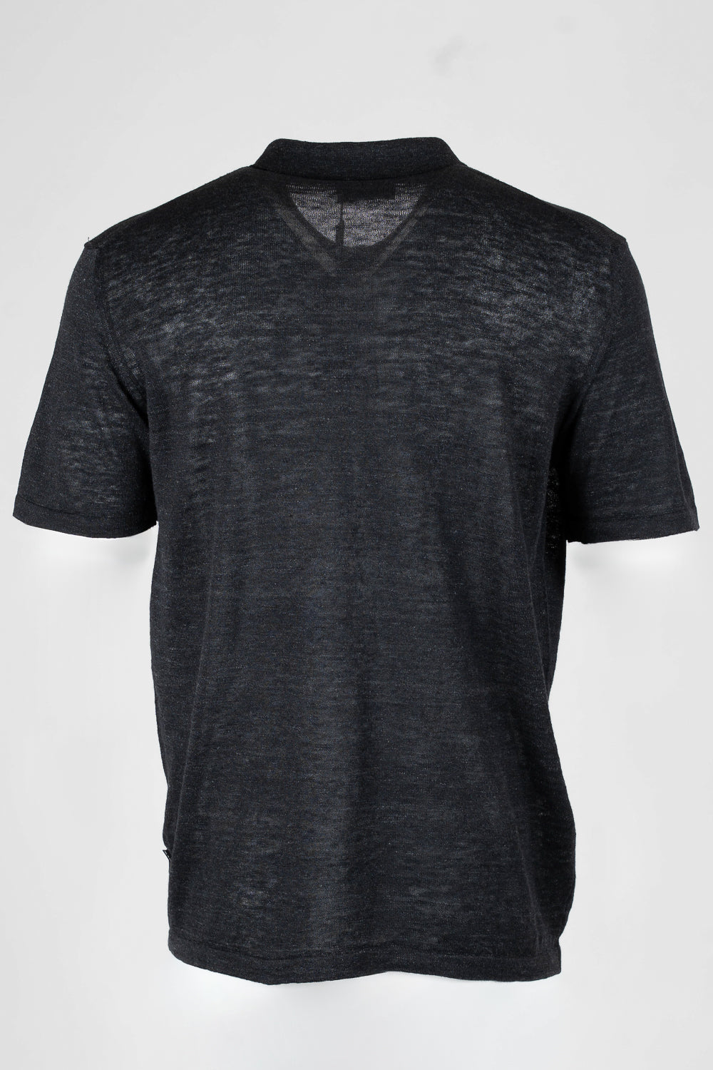 Button-Up Linen Polo Shirt Black