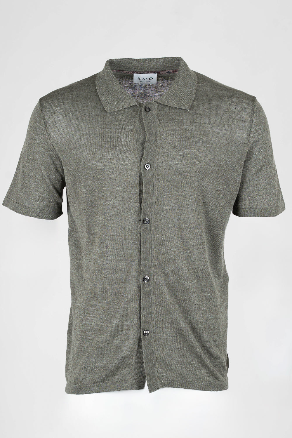 Button-Up Linen Polo Shirt Green