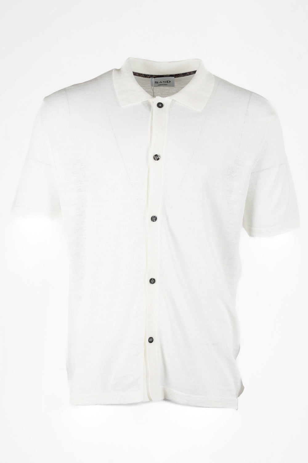 Button-Up Linen Polo Shirt White