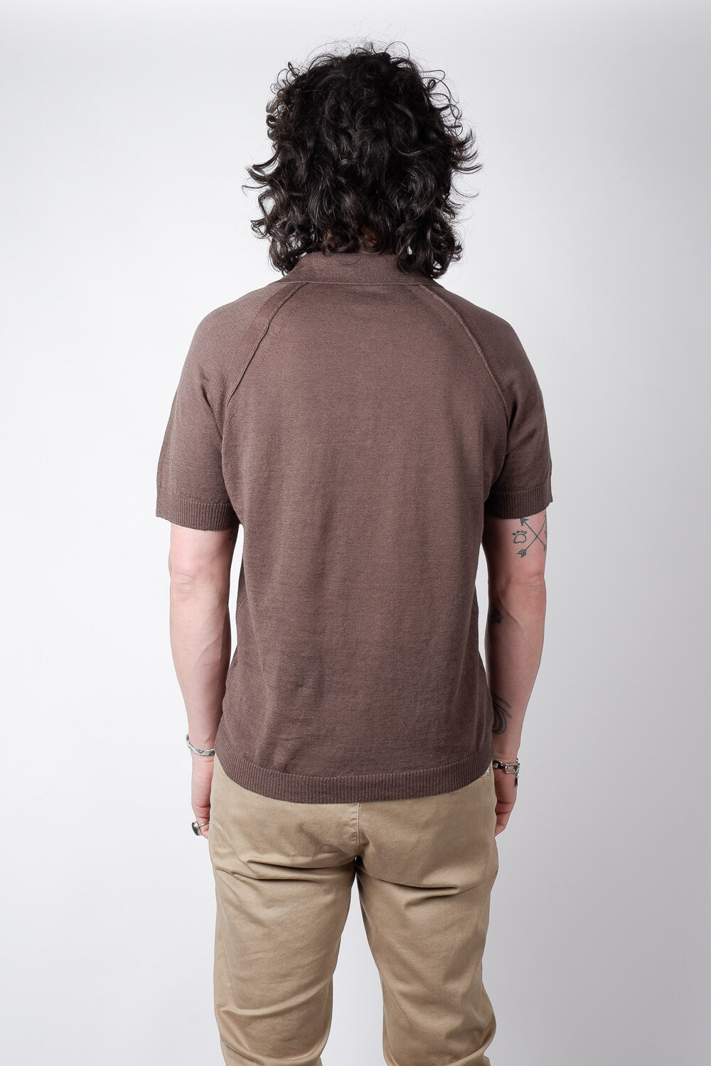 Button Up Linen Polo Brown